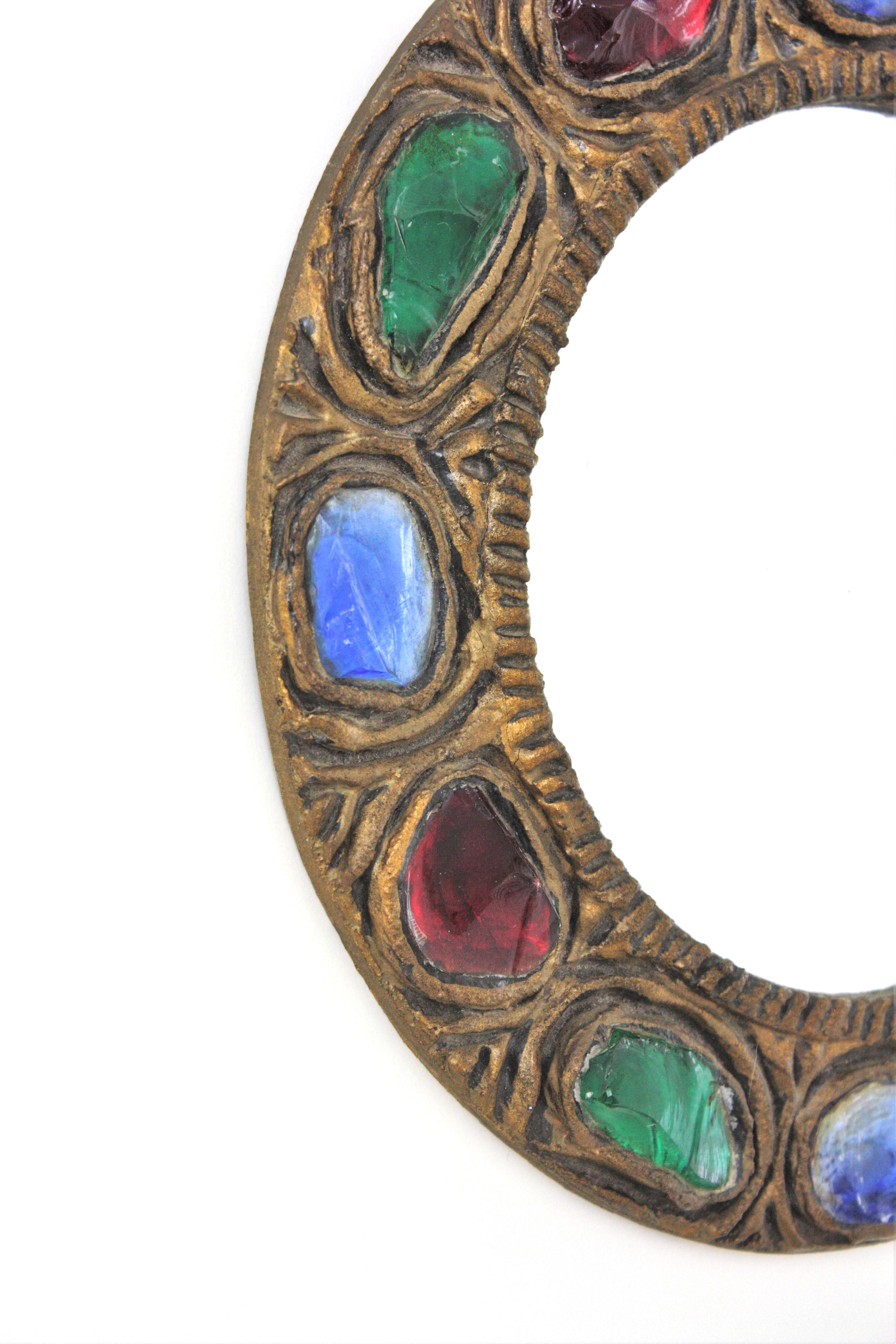 italien Miroir mural en verre de Murano et cristal de roche multicolore par Creaciones Gobesso en vente