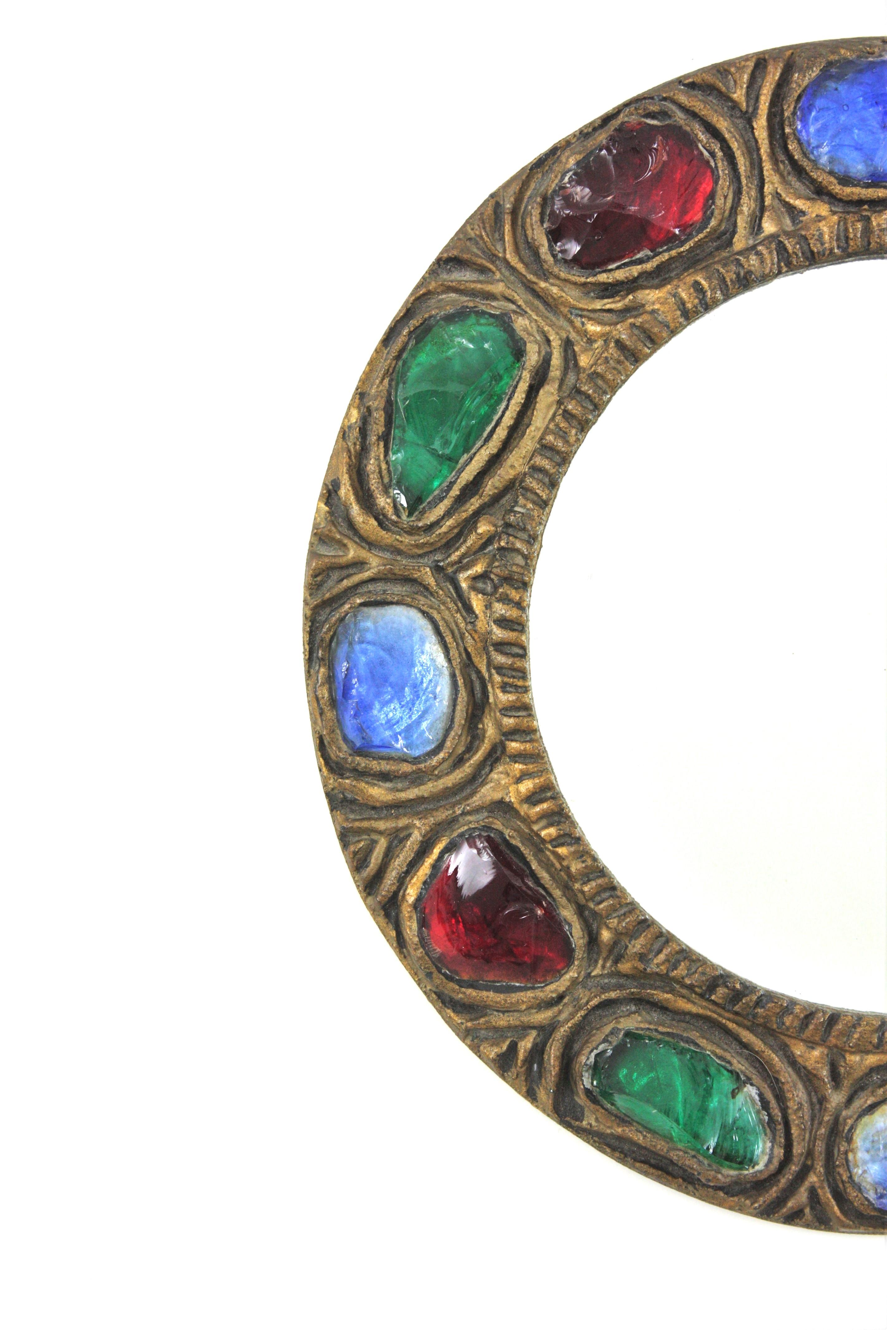 Miroir mural en verre de Murano et cristal de roche multicolore par Creaciones Gobesso Bon état - En vente à Barcelona, ES