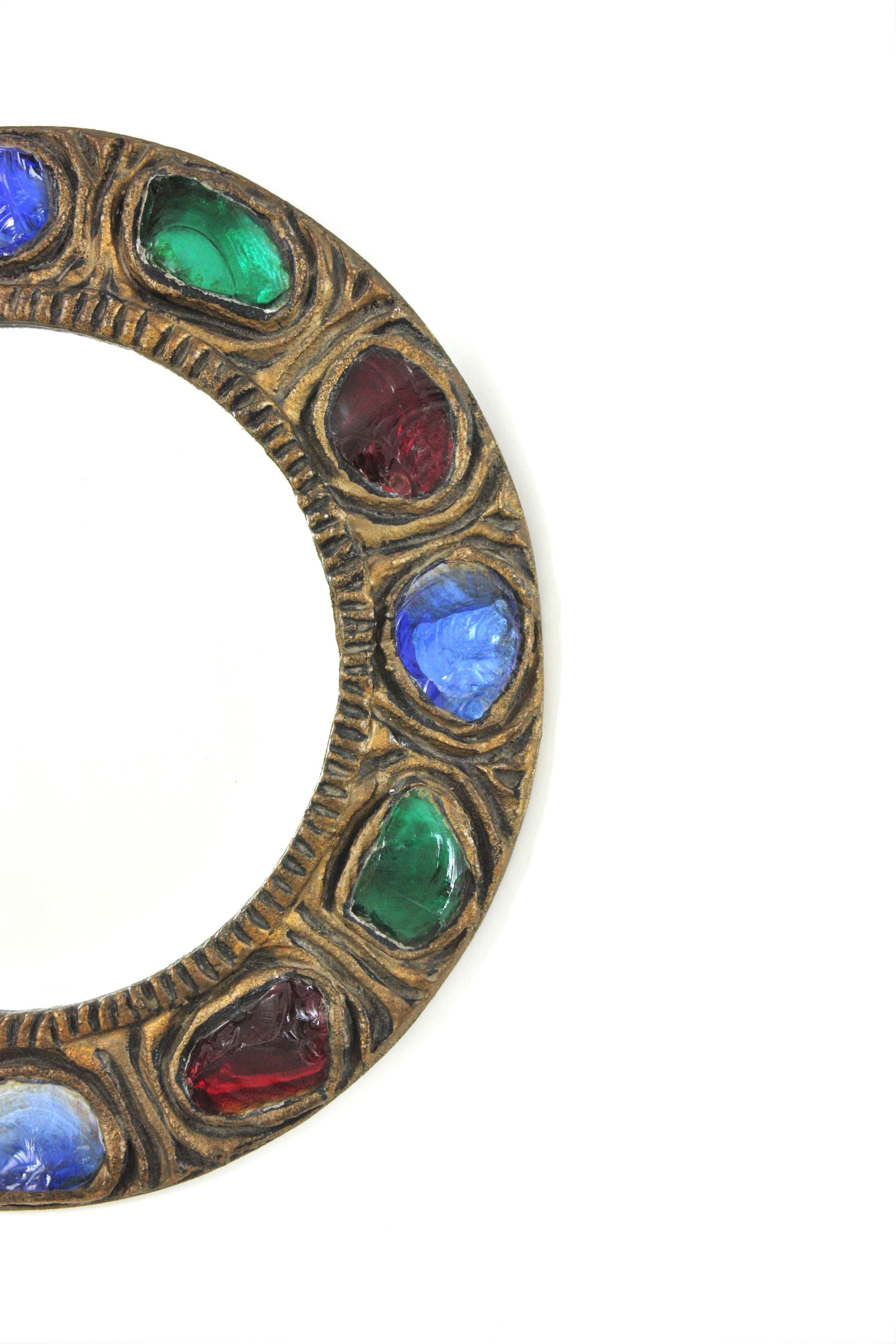 20ième siècle Miroir mural en verre de Murano et cristal de roche multicolore par Creaciones Gobesso en vente