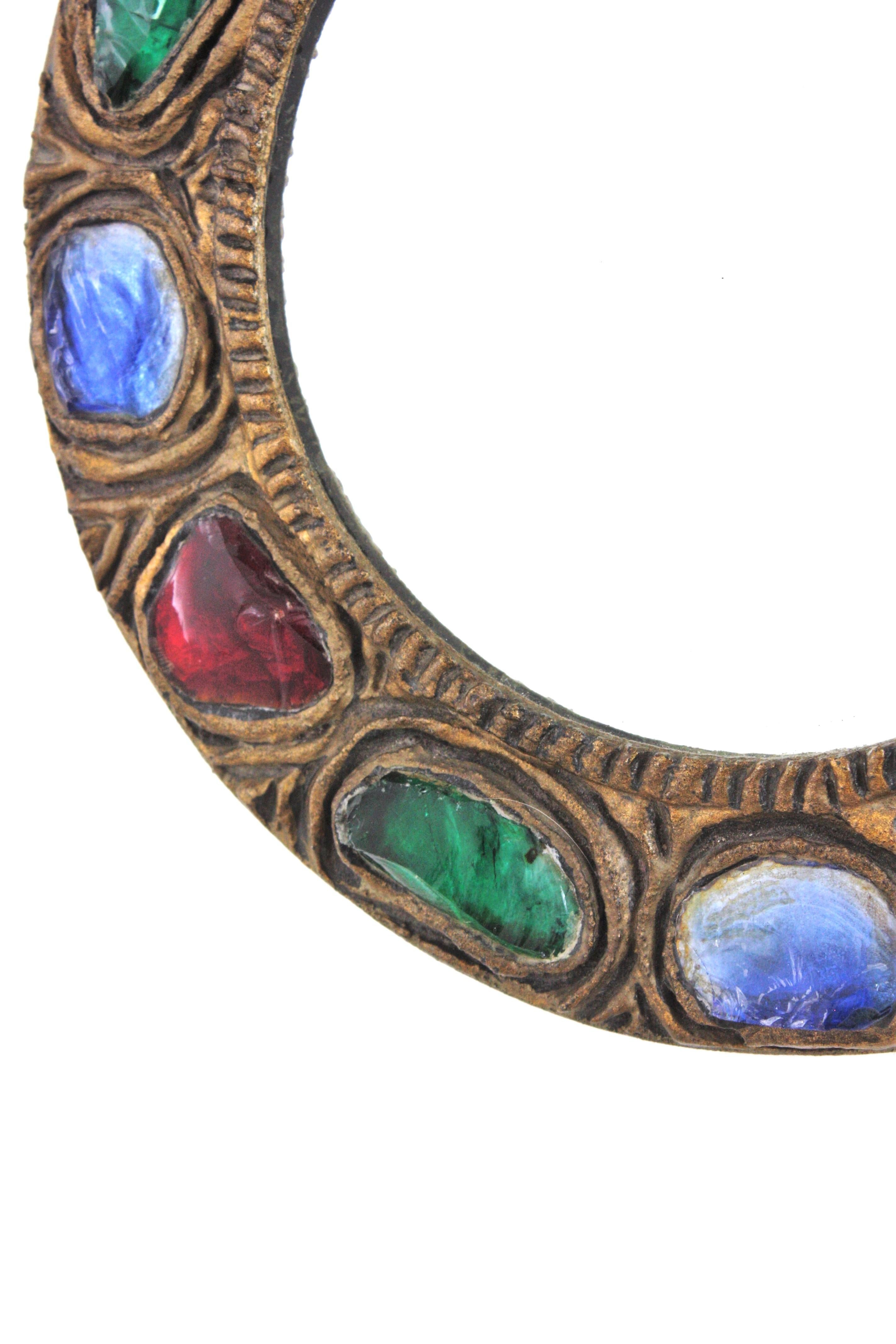 Cristal de roche Miroir mural en verre de Murano et cristal de roche multicolore par Creaciones Gobesso en vente