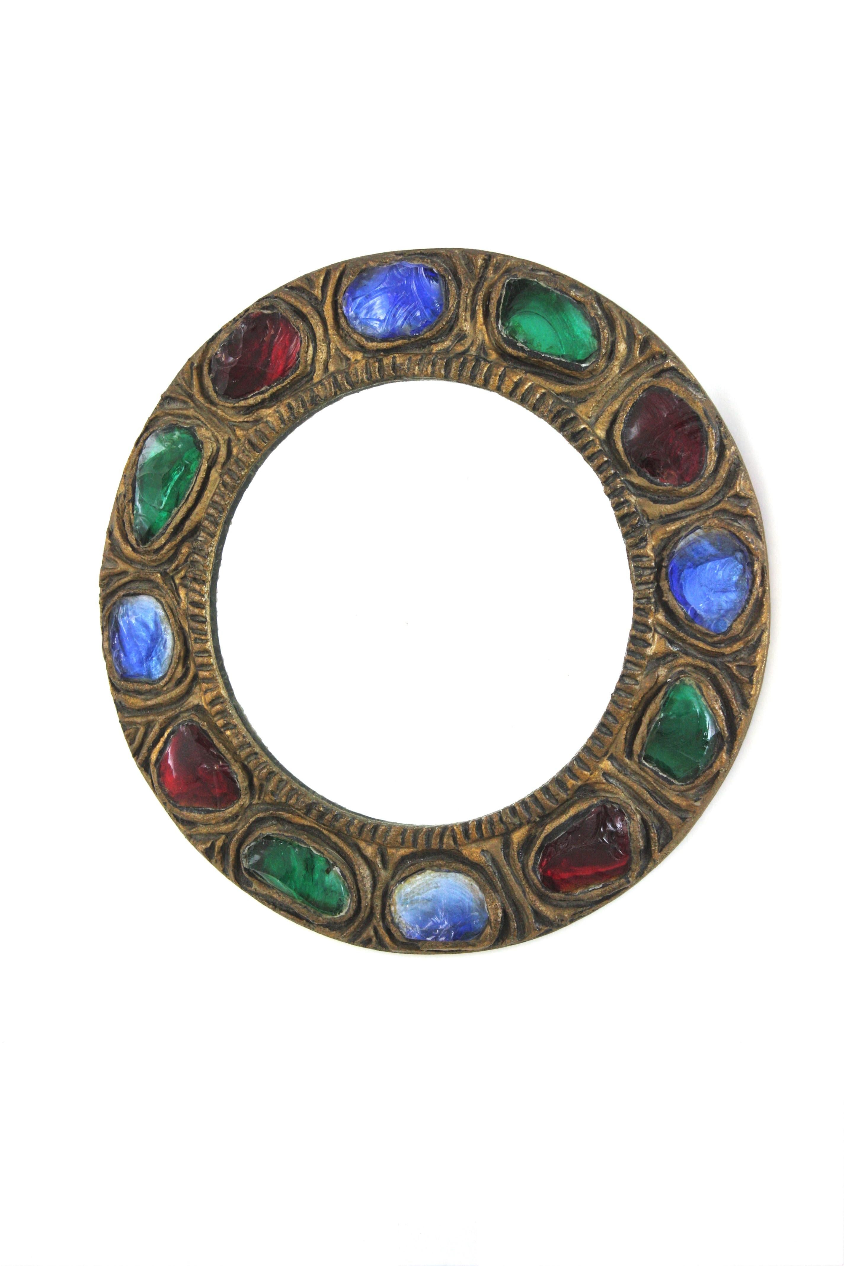 Miroir mural en verre de Murano et cristal de roche multicolore par Creaciones Gobesso en vente 1