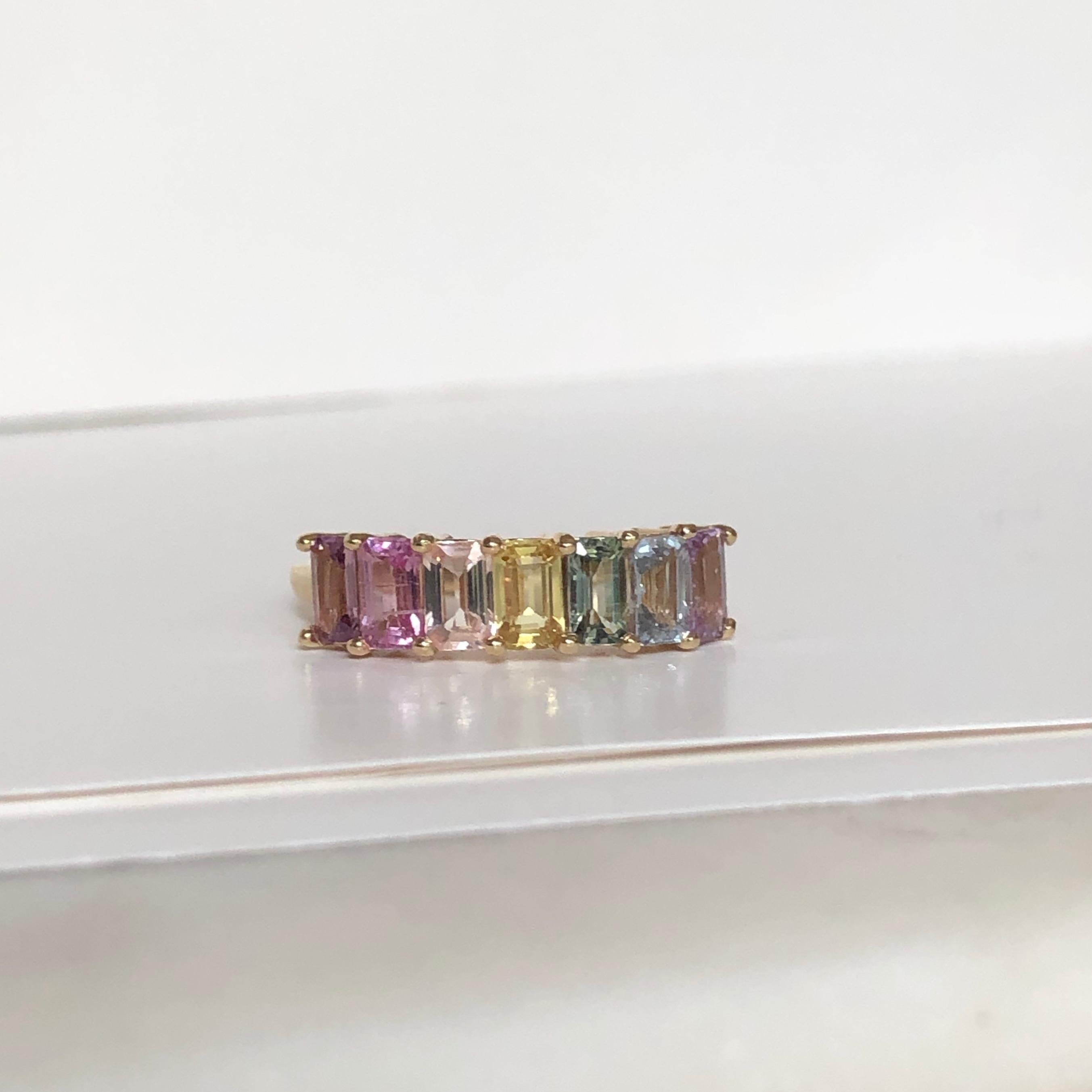 Multi-Color Untreated Sapphire Half Eternity Engagement Band Ring Yellow Gold 6