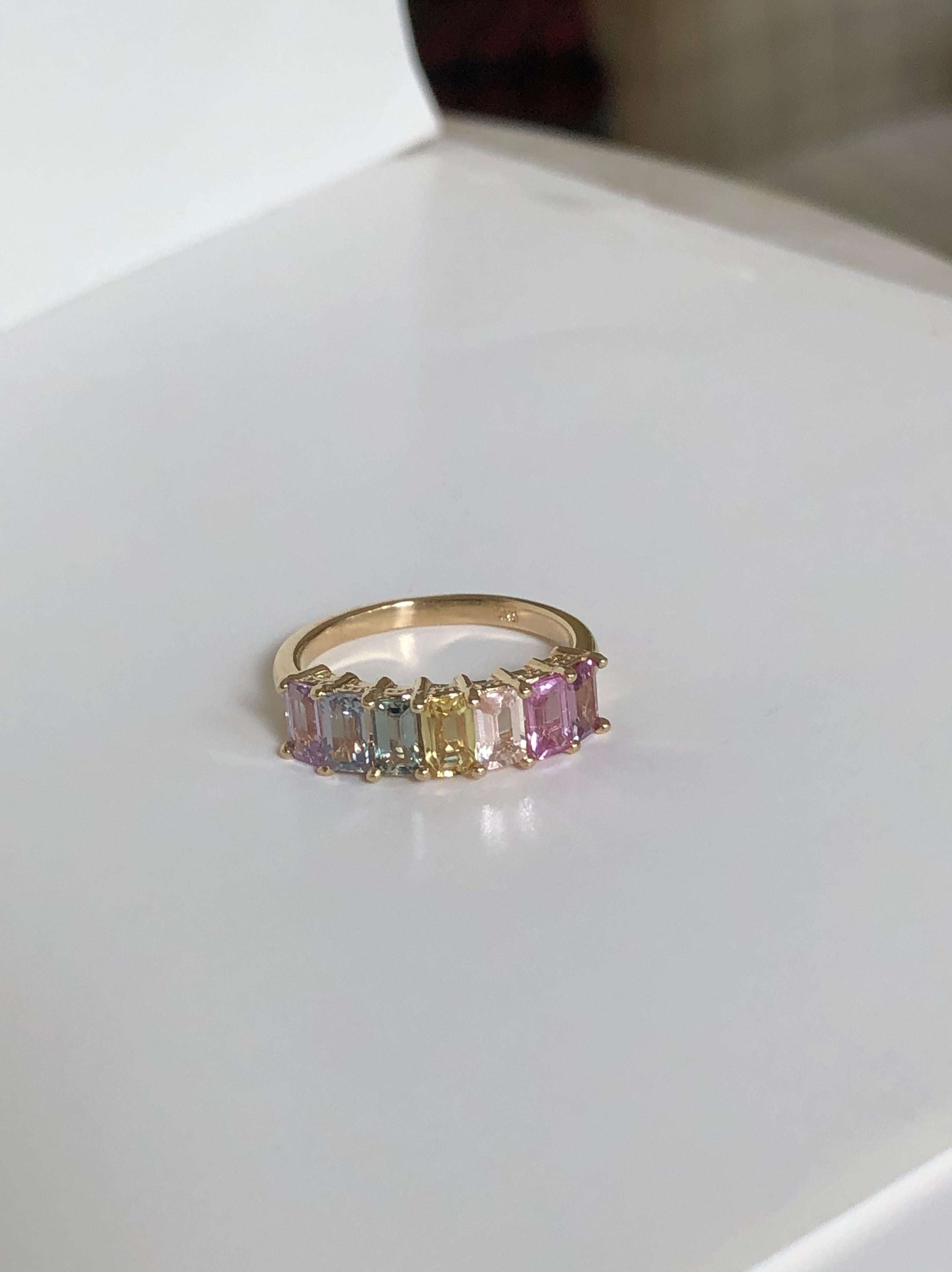 Multi-Color Untreated Sapphire Half Eternity Engagement Band Ring Yellow Gold 7