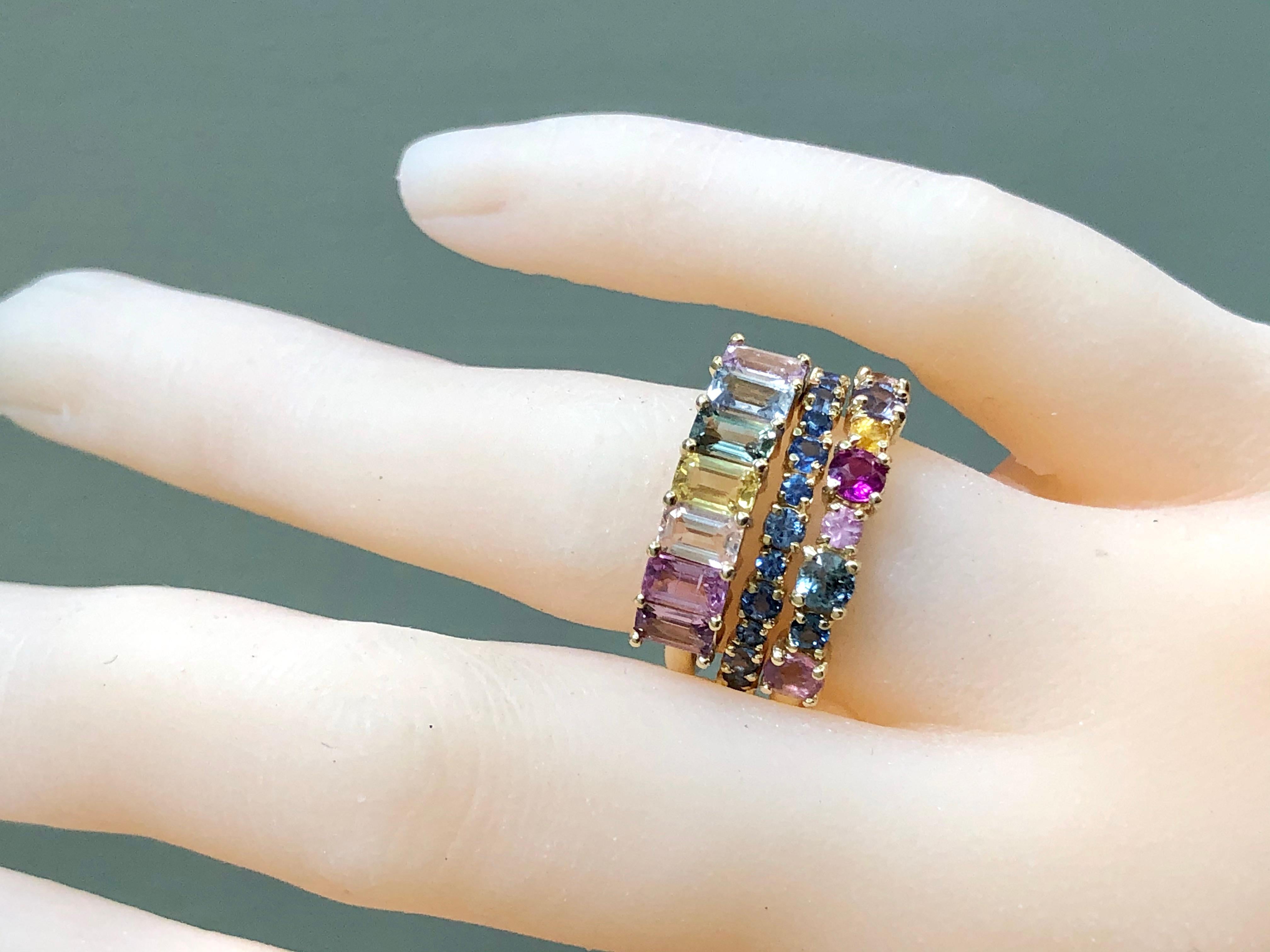 Multi-Color Untreated Sapphire Half Eternity Engagement Band Ring Yellow Gold 9