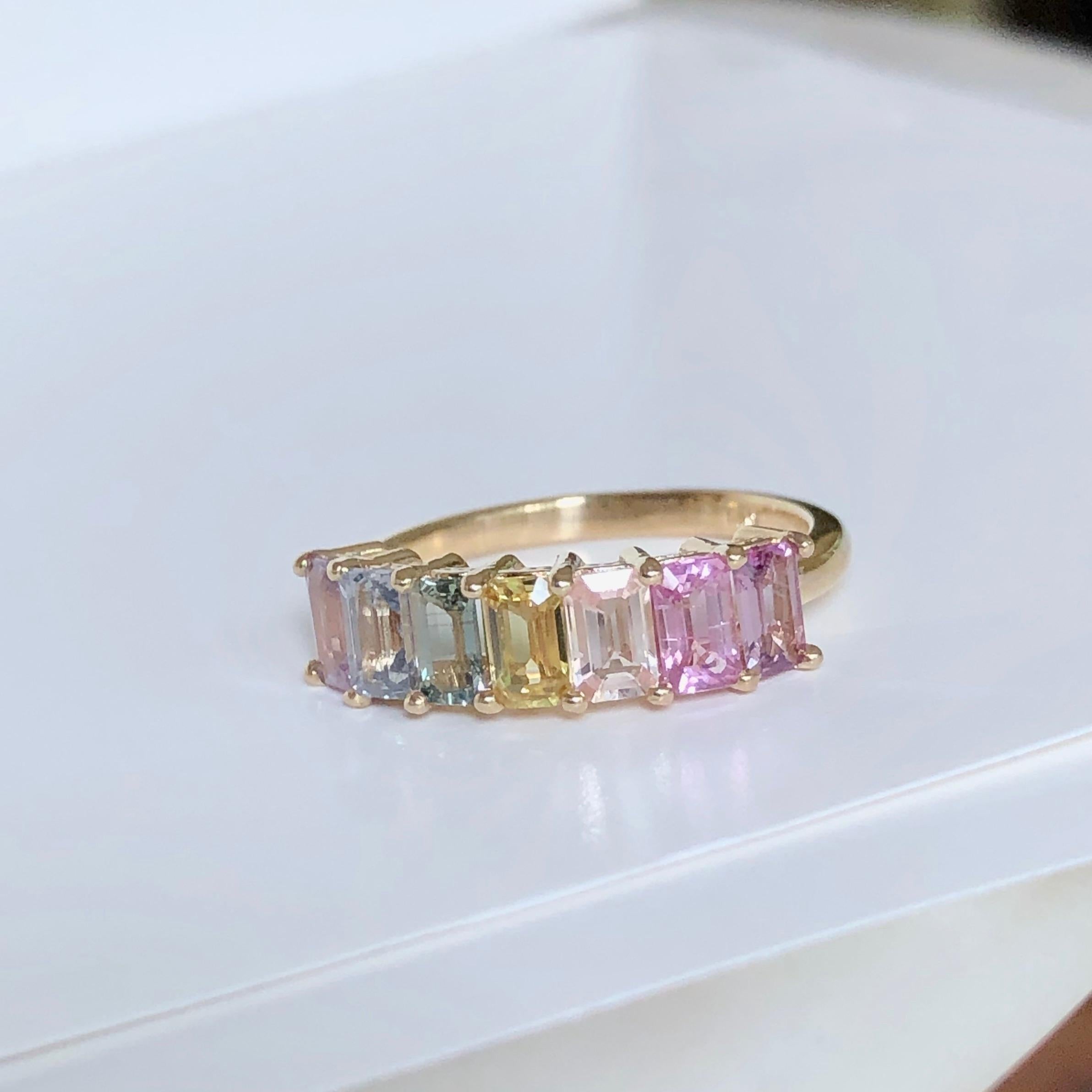 Women's or Men's Multi-Color Untreated Sapphire Half Eternity Engagement Band Ring Yellow Gold