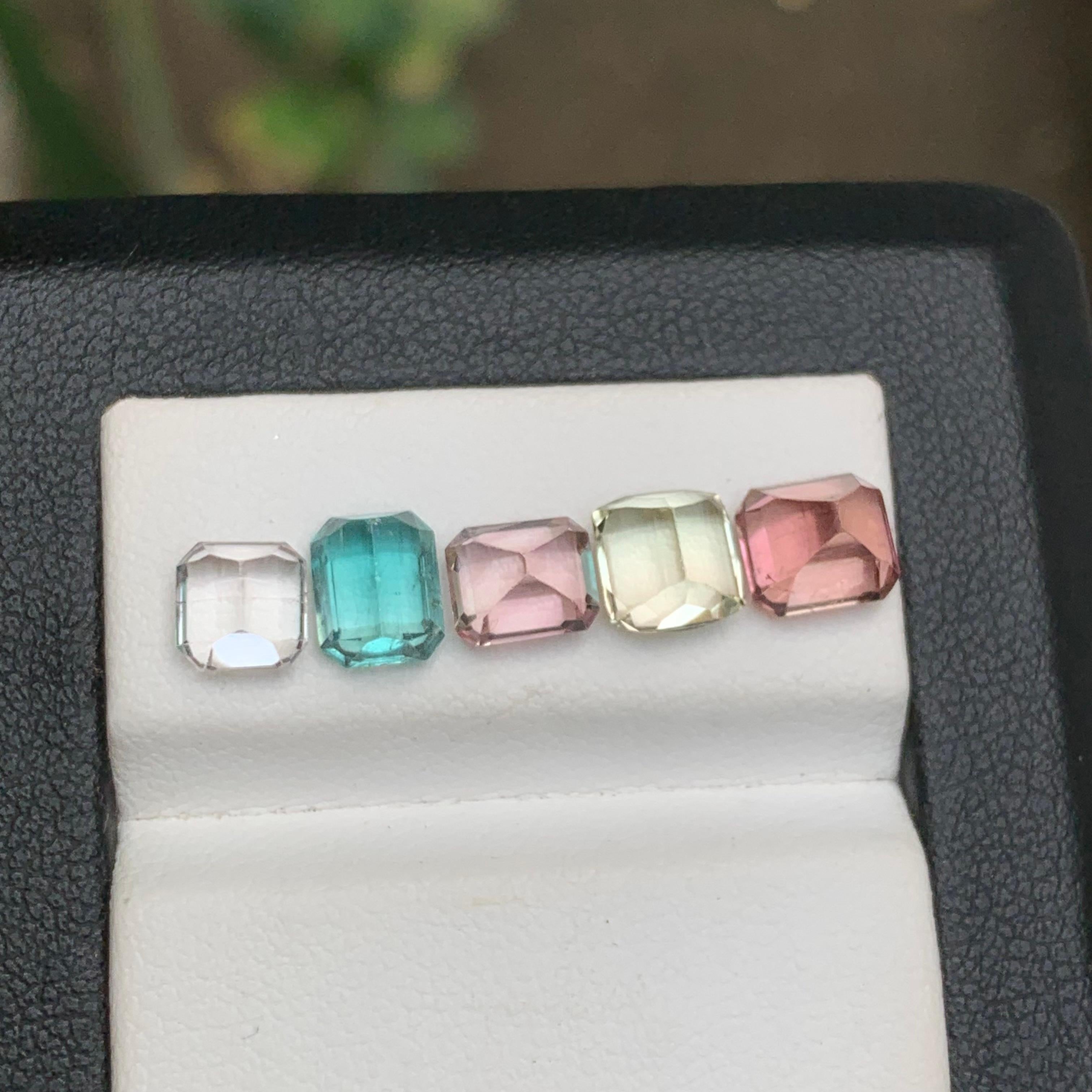 Emerald Cut Multi Color Natural Tourmaline Bracelet, Necklace Loose Gemstones Lot 6.24 Carat For Sale