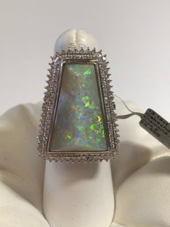 Multi-Color Opal Cabochon and Diamond Cocktail Ring in Platinum
