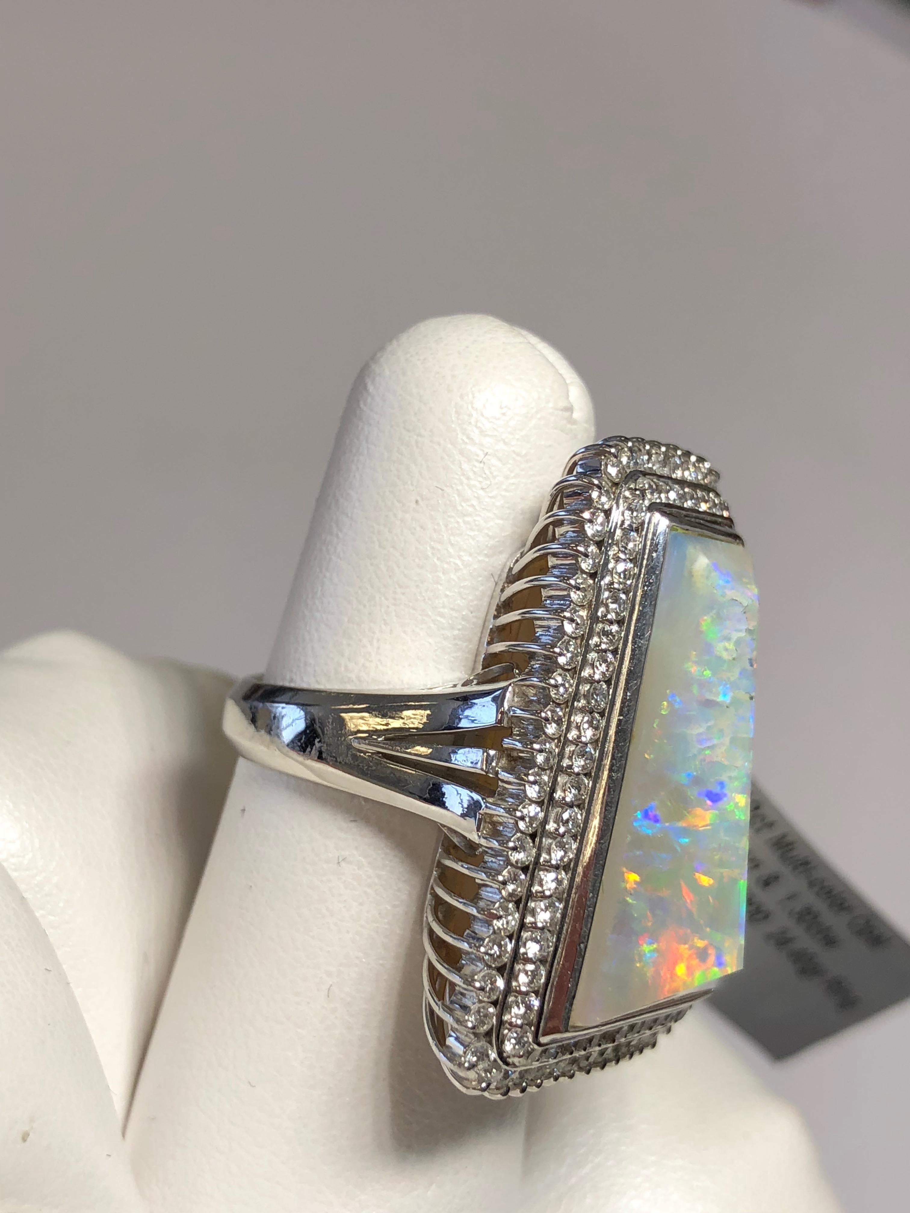 Multi-Color Opal Cabochon and Diamond Cocktail Ring in Platinum In New Condition In Los Angeles, CA