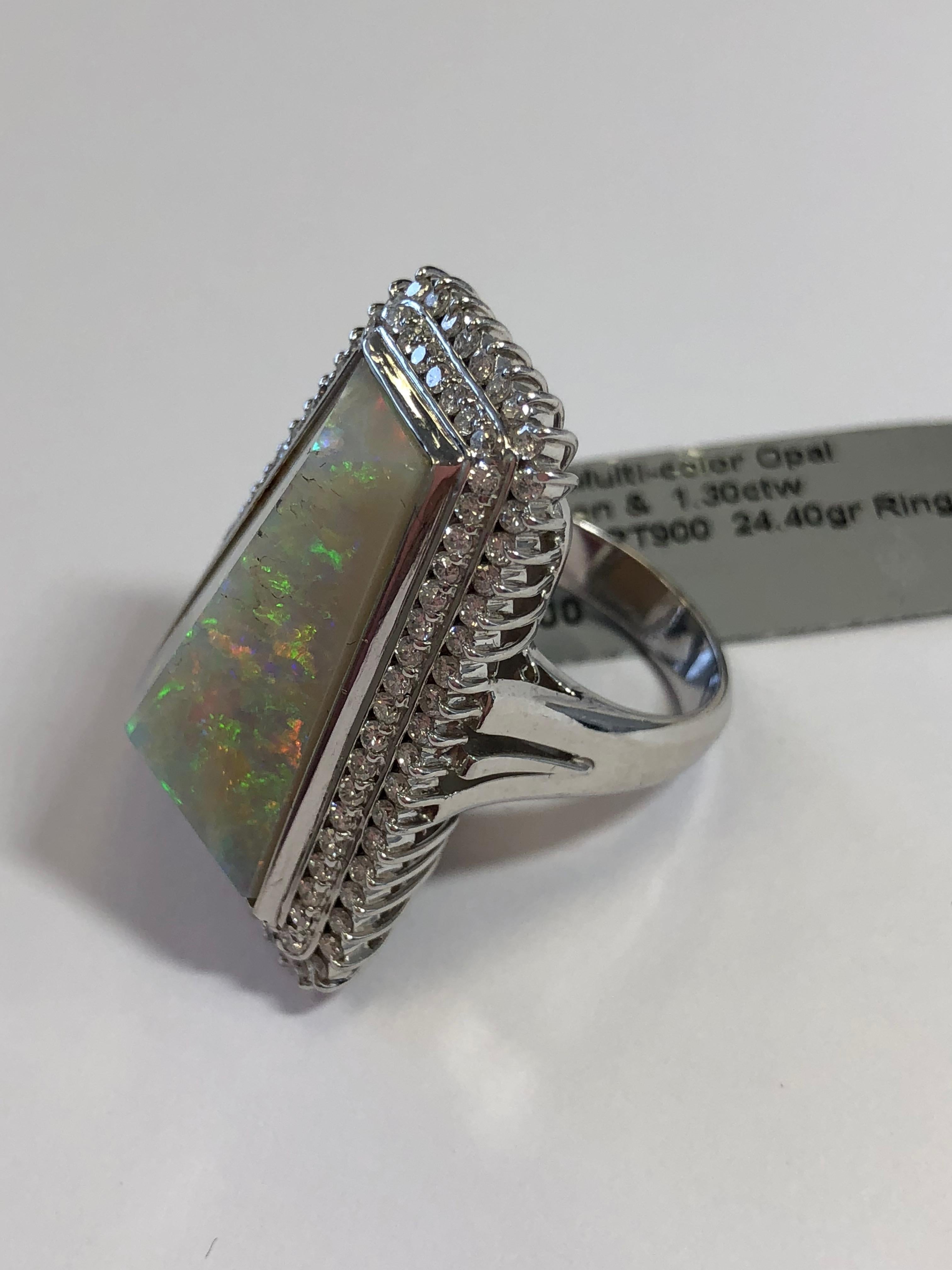 Women's or Men's Multi-Color Opal Cabochon and Diamond Cocktail Ring in Platinum