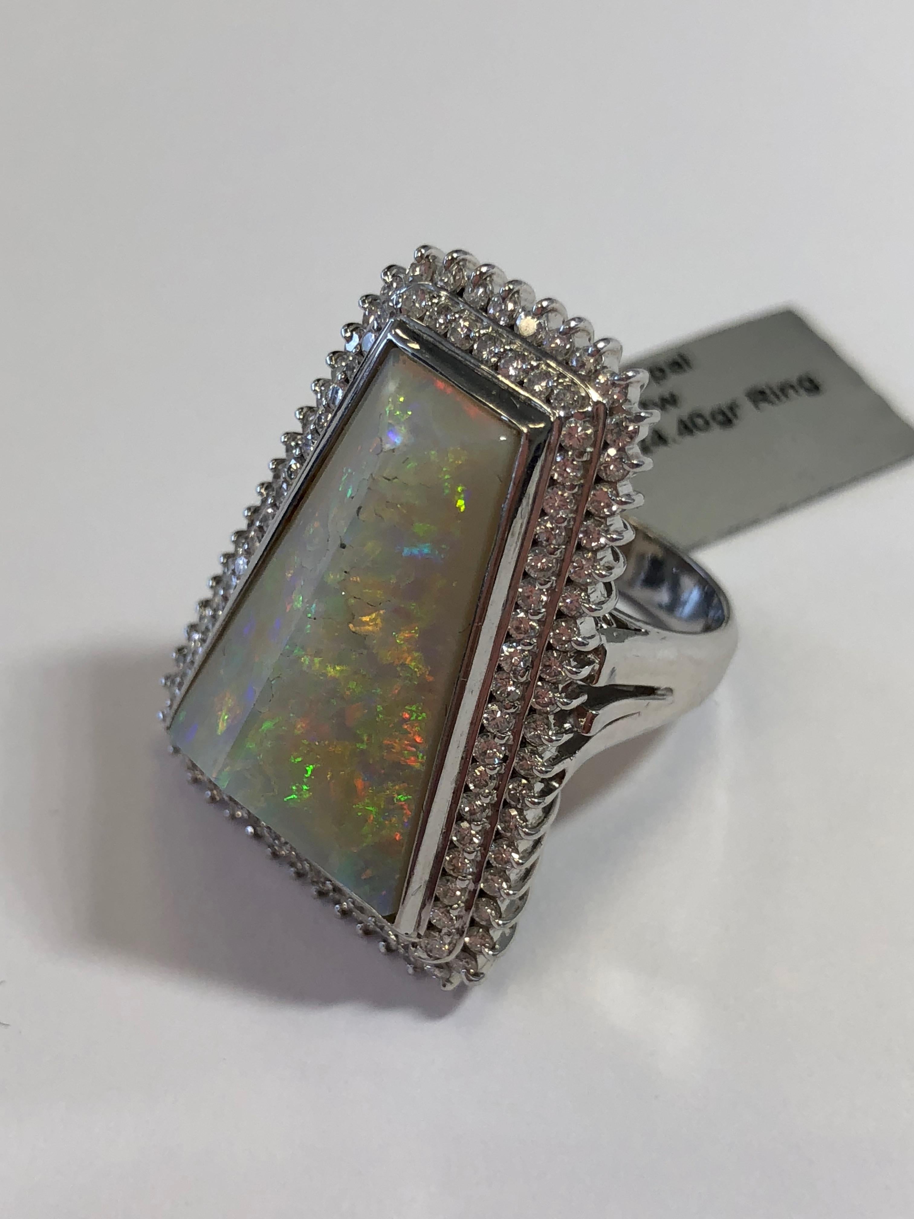 Multi-Color Opal Cabochon and Diamond Cocktail Ring in Platinum 1