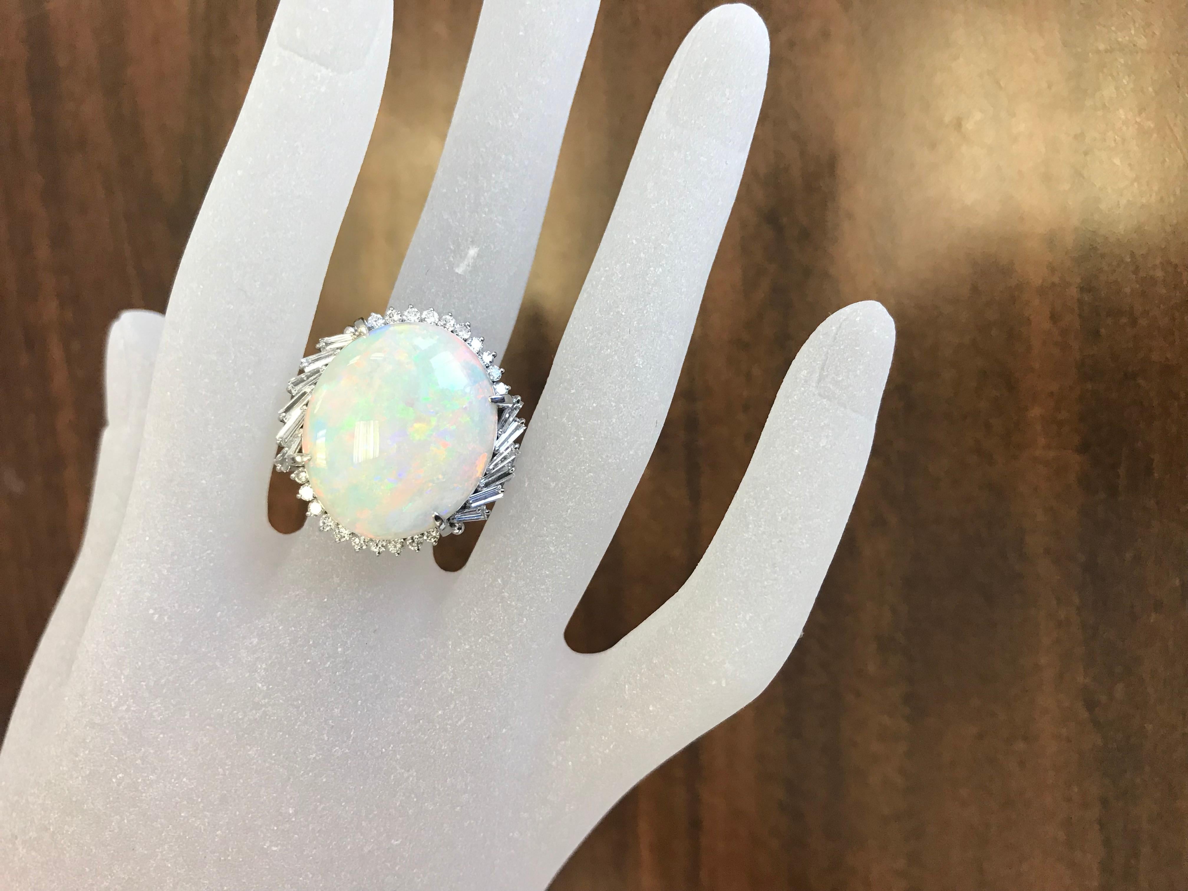 Multi-Color Opal Cabochon and White Diamond Cocktail Ring in Platinum 3