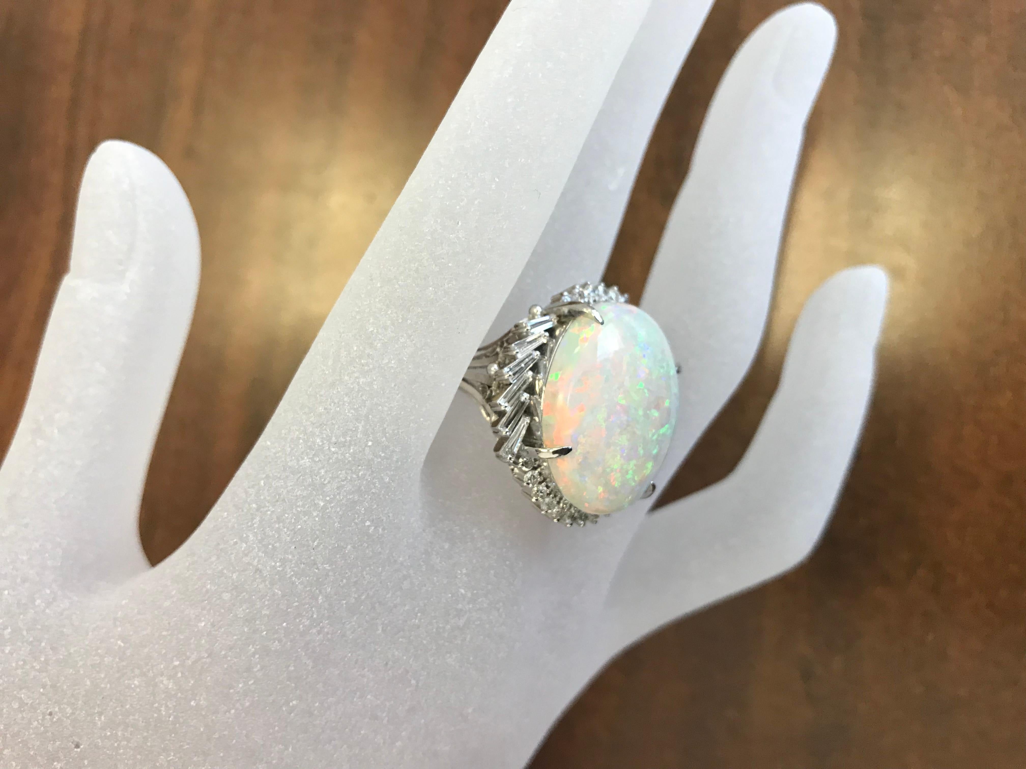 Multi-Color Opal Cabochon and White Diamond Cocktail Ring in Platinum 4