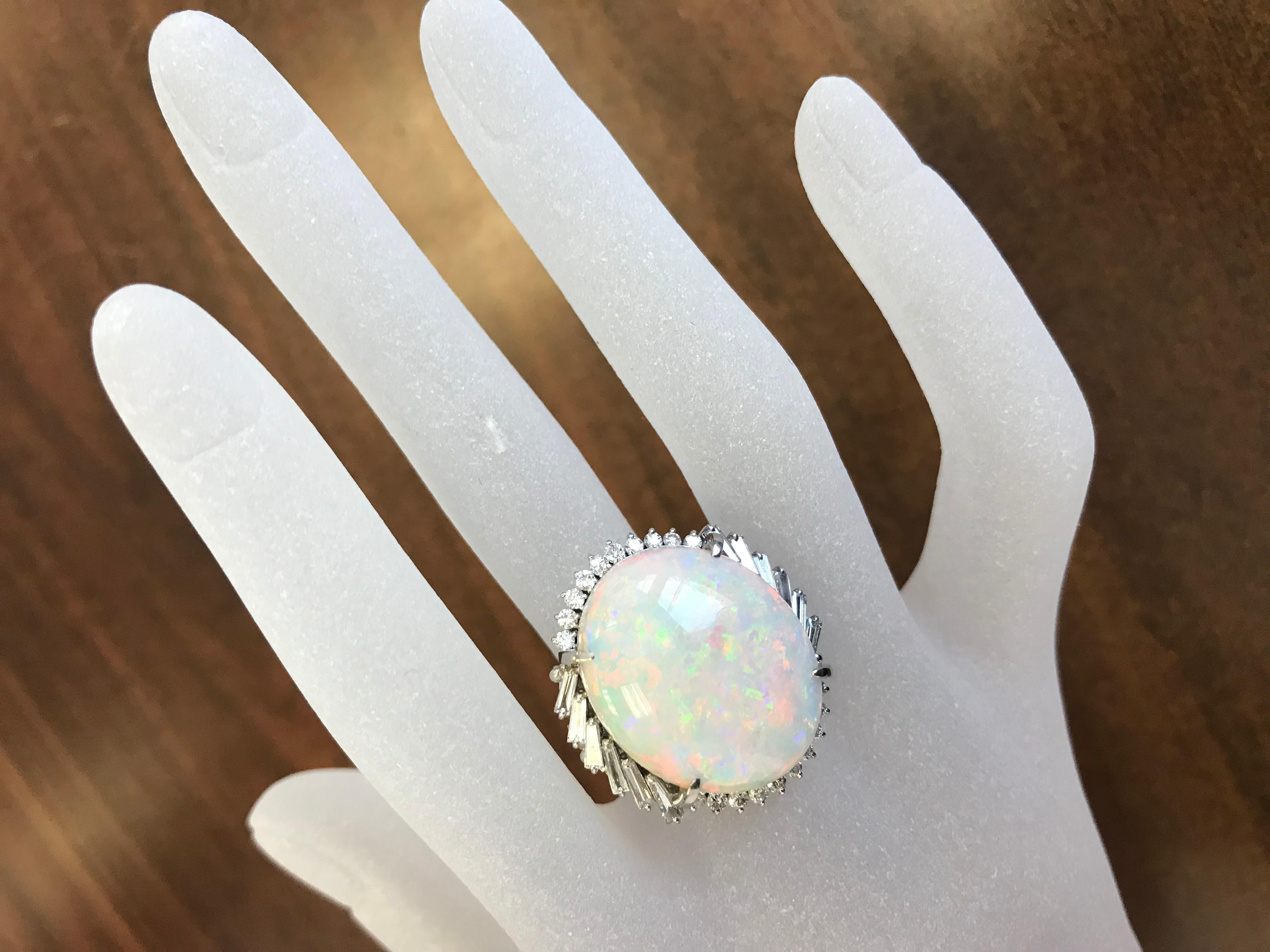 Multi-Color Opal Cabochon and White Diamond Cocktail Ring in Platinum 5
