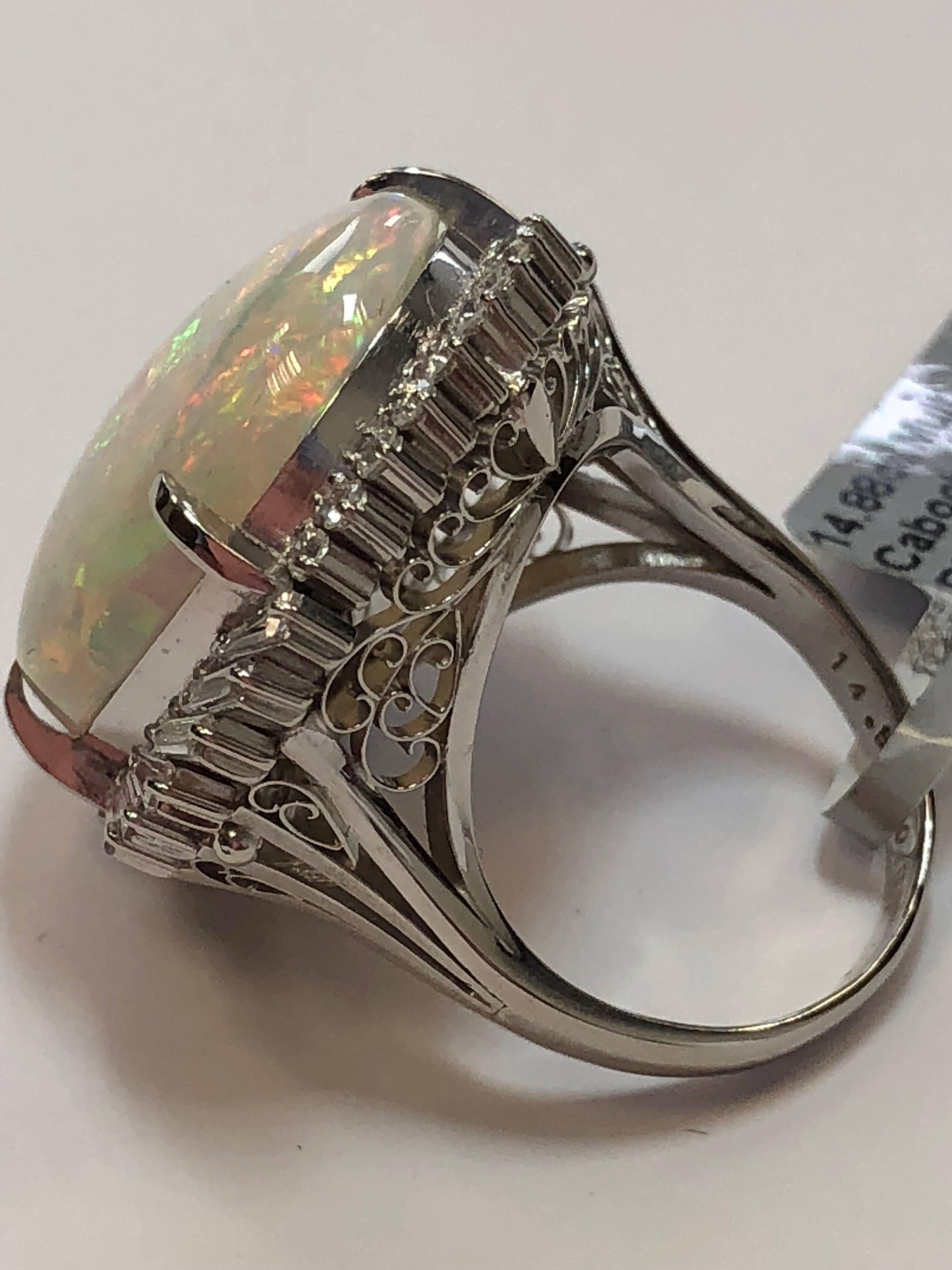 Multi-Color Opal Cabochon and White Diamond Cocktail Ring in Platinum In New Condition In Los Angeles, CA
