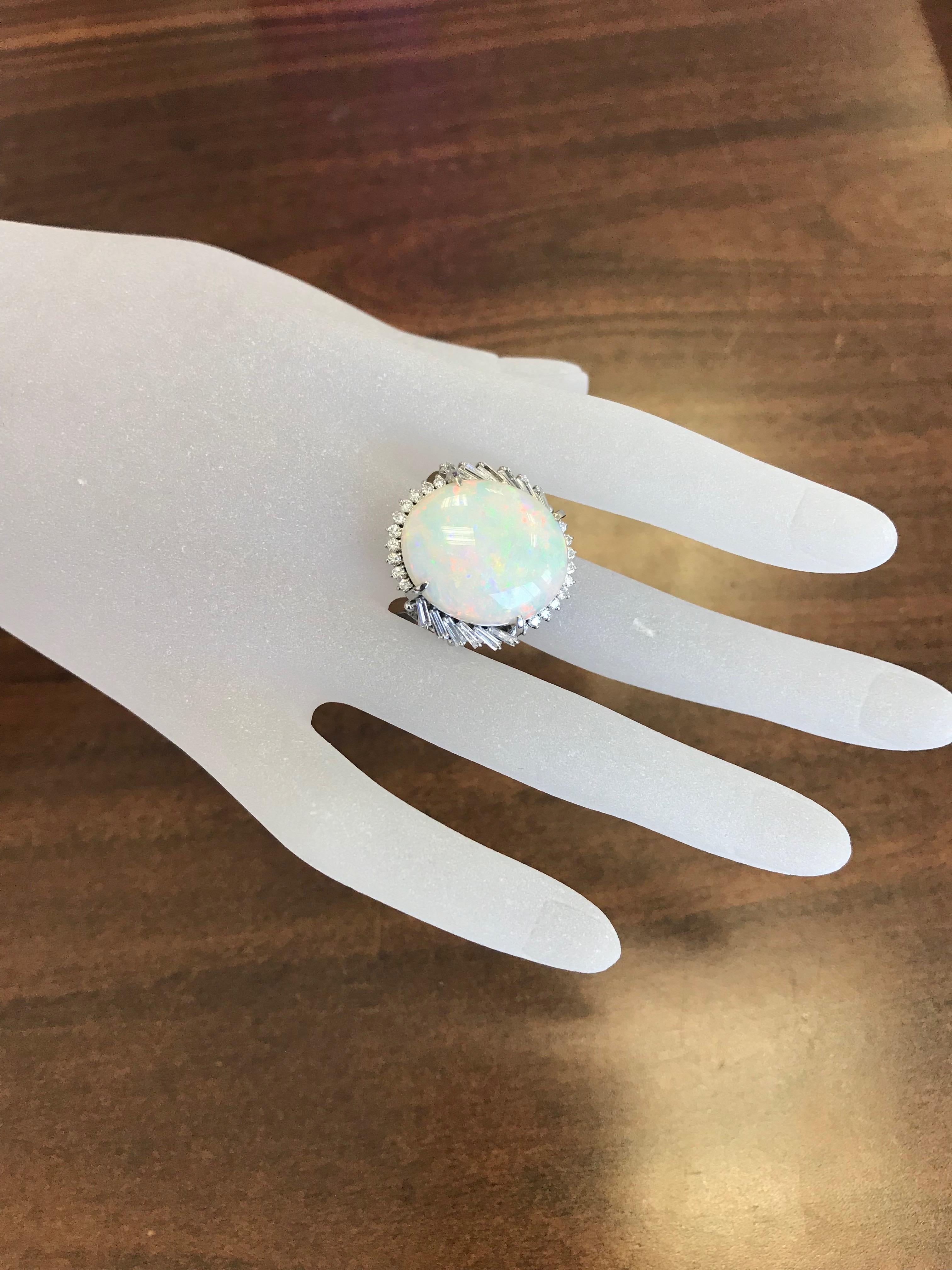Multi-Color Opal Cabochon and White Diamond Cocktail Ring in Platinum 1