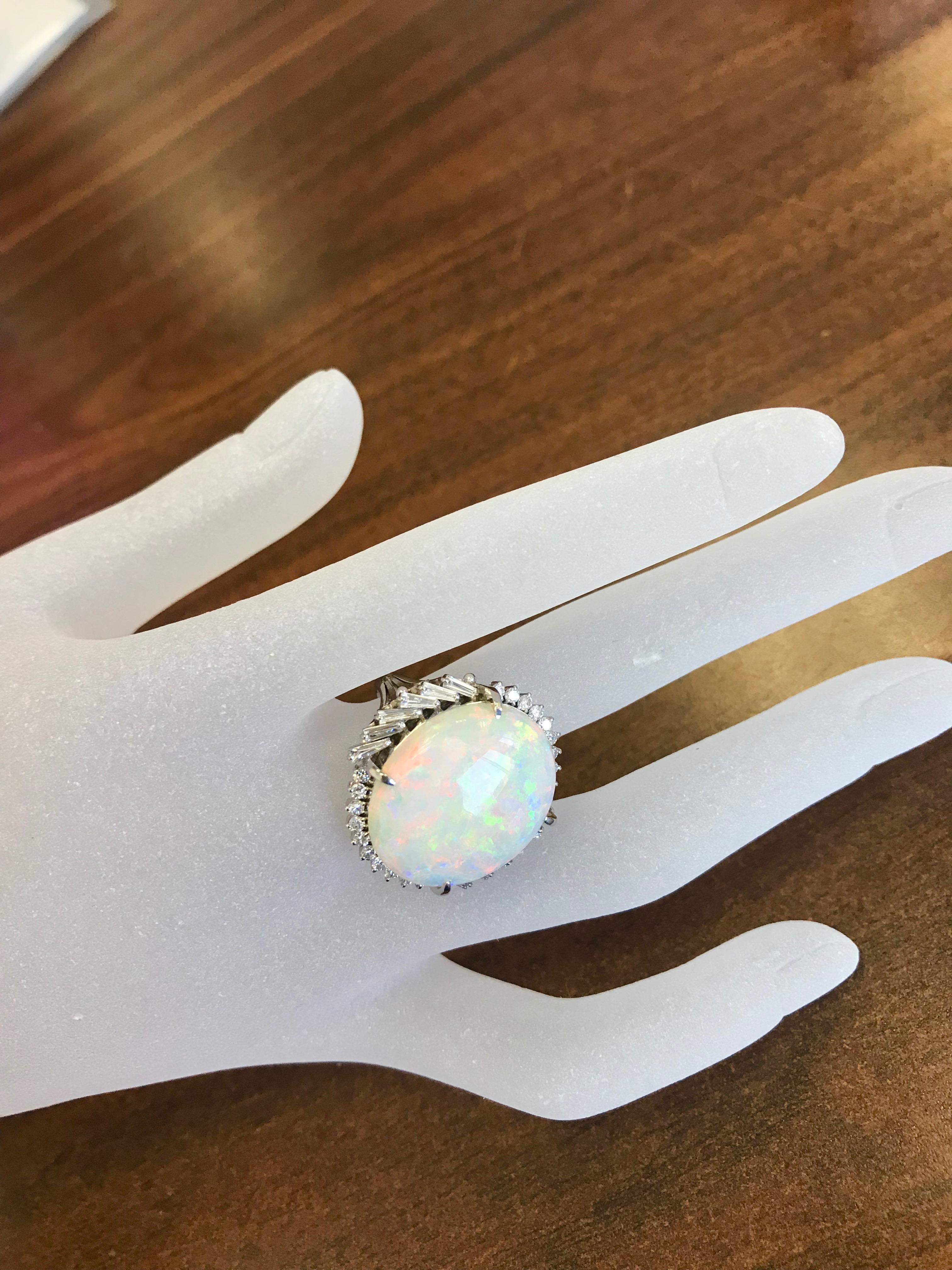 Multi-Color Opal Cabochon and White Diamond Cocktail Ring in Platinum 2