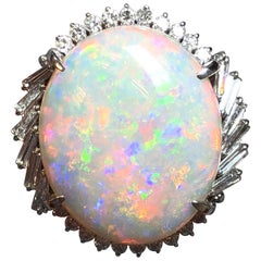 Multi-Color Opal Cabochon and White Diamond Cocktail Ring in Platinum