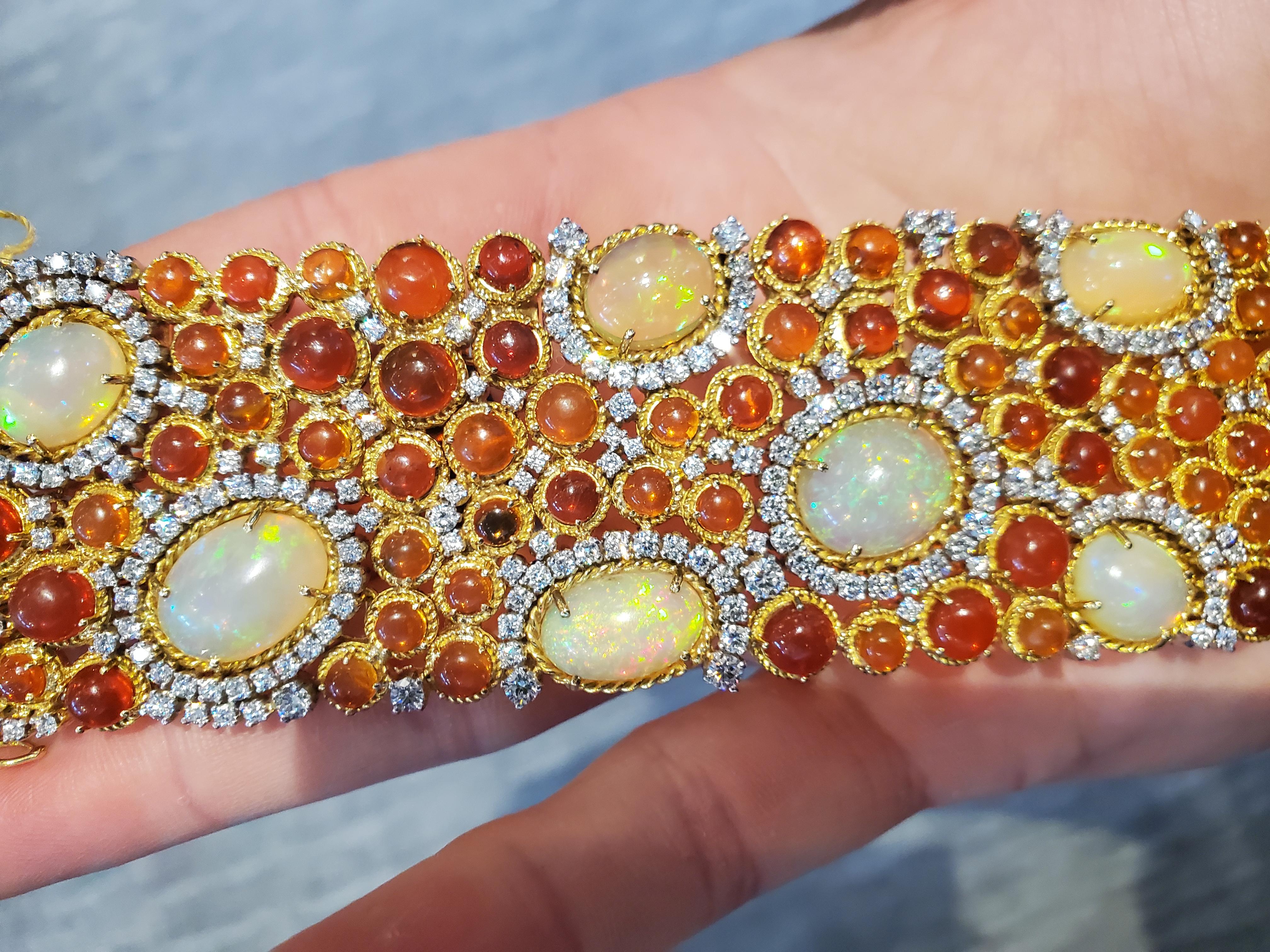 Cabochon Multi Color Opal & Diamond Bracelet  For Sale