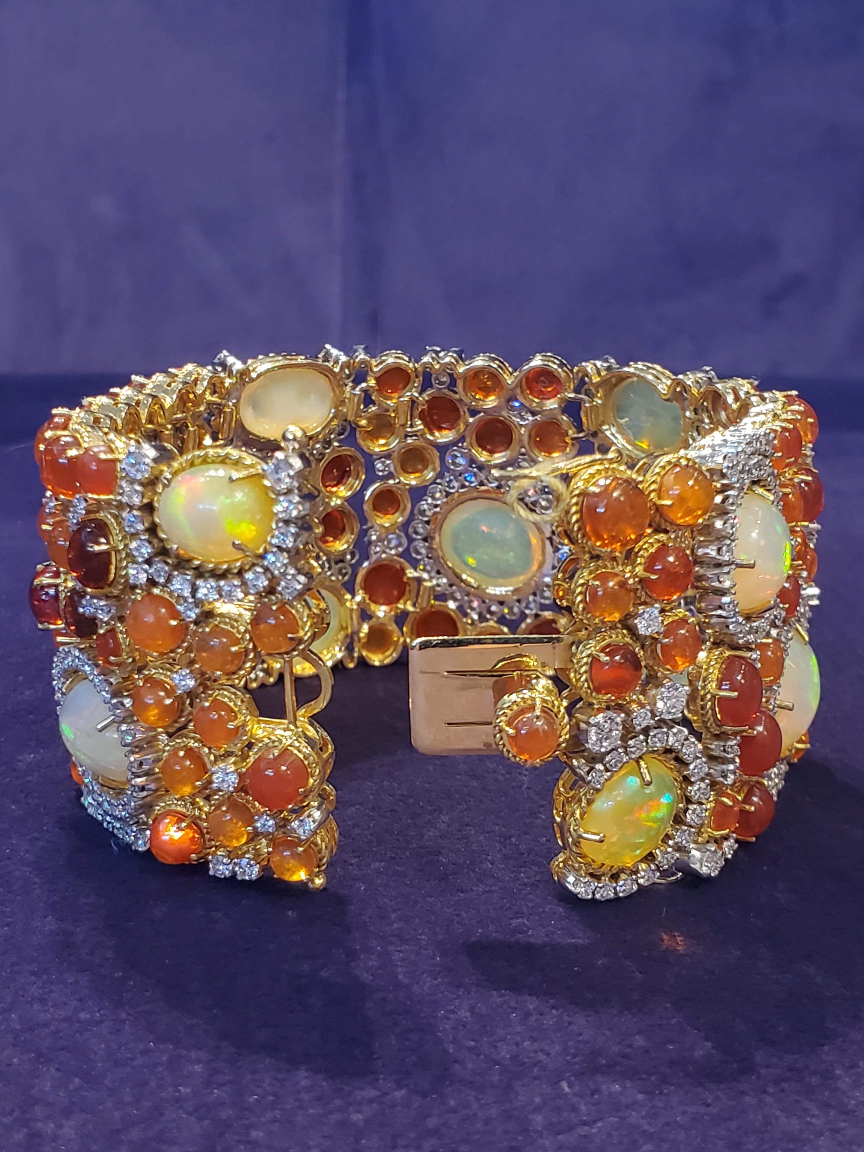 Women's or Men's Multi Color Opal & Diamond Bracelet  For Sale