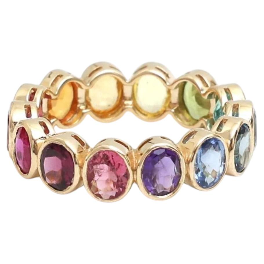 4.79ct Oval Multi-Color Sapphire 14K Gold Eternity Ring