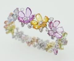 Multi-Color Pastel Rosecut Sapphire and White Diamonds Cuff Bracelet