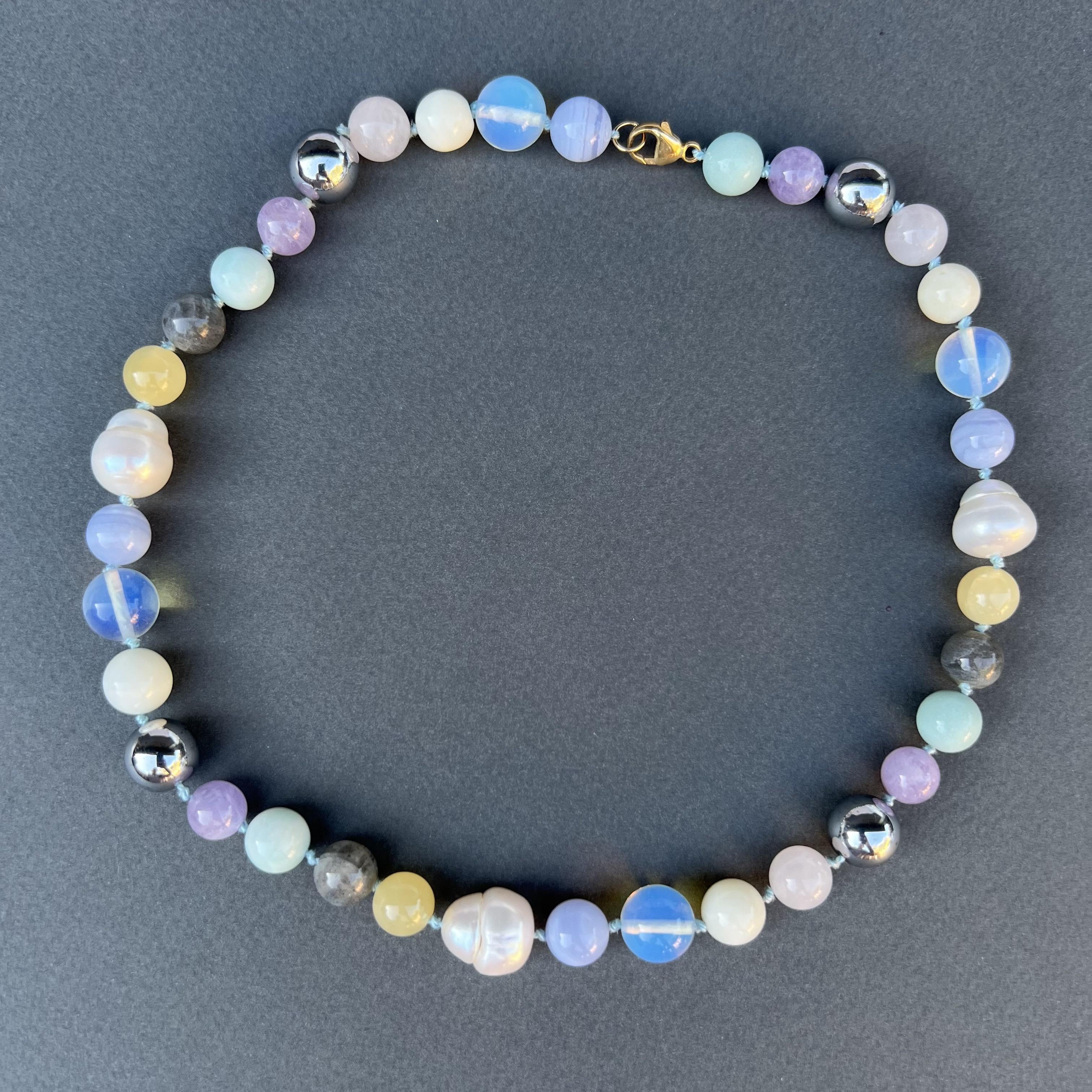 Round Cut Multi Color Pastel Semi Precious Bead Necklace Choker J Dauphin For Sale