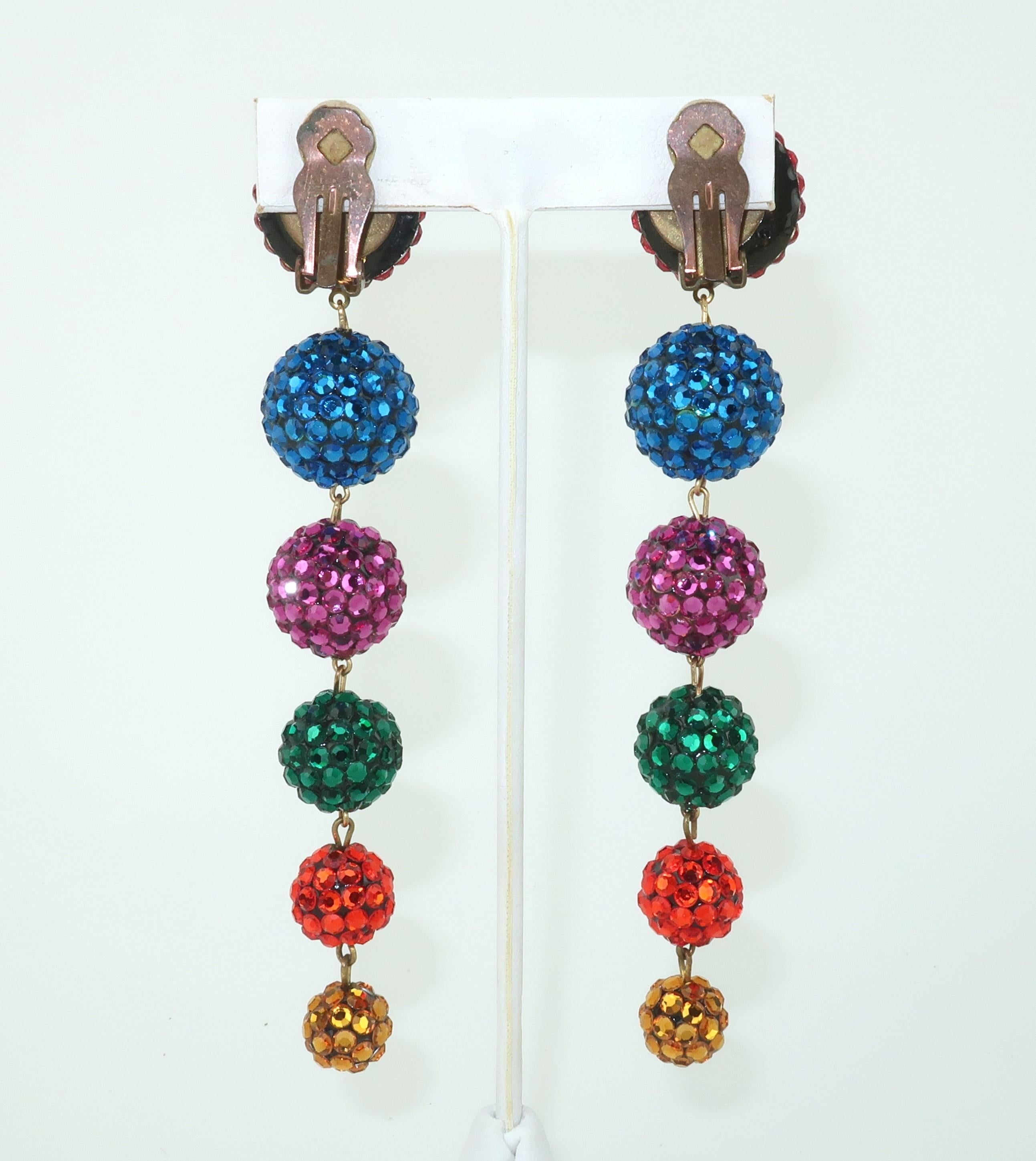 Pendientes colgantes de cristal pavé multicolor atribuidos a JAMES ARPAD, años 80 en Bueno estado para la venta en Atlanta, GA