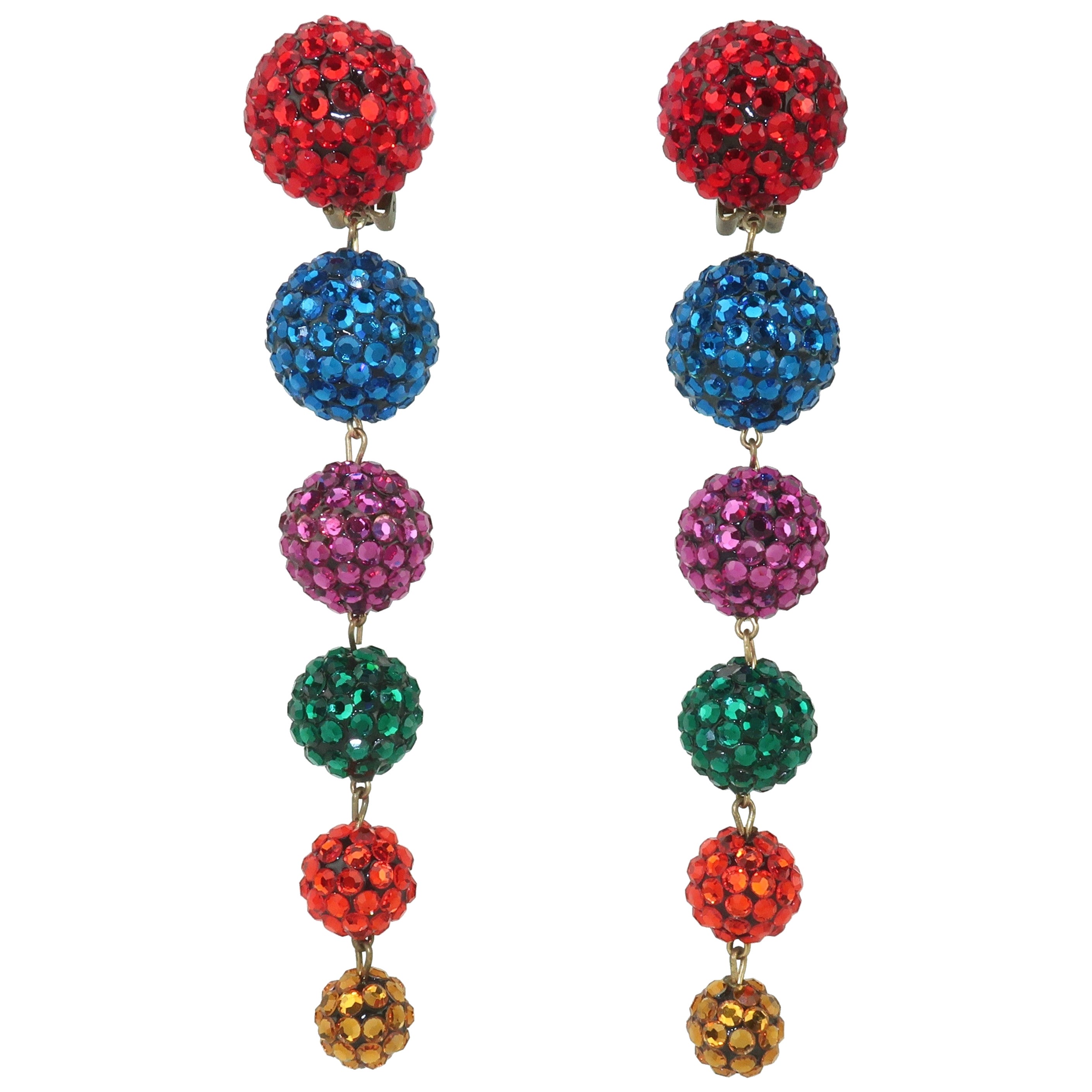 Pendientes colgantes de cristal pavé multicolor atribuidos a JAMES ARPAD, años 80 en venta