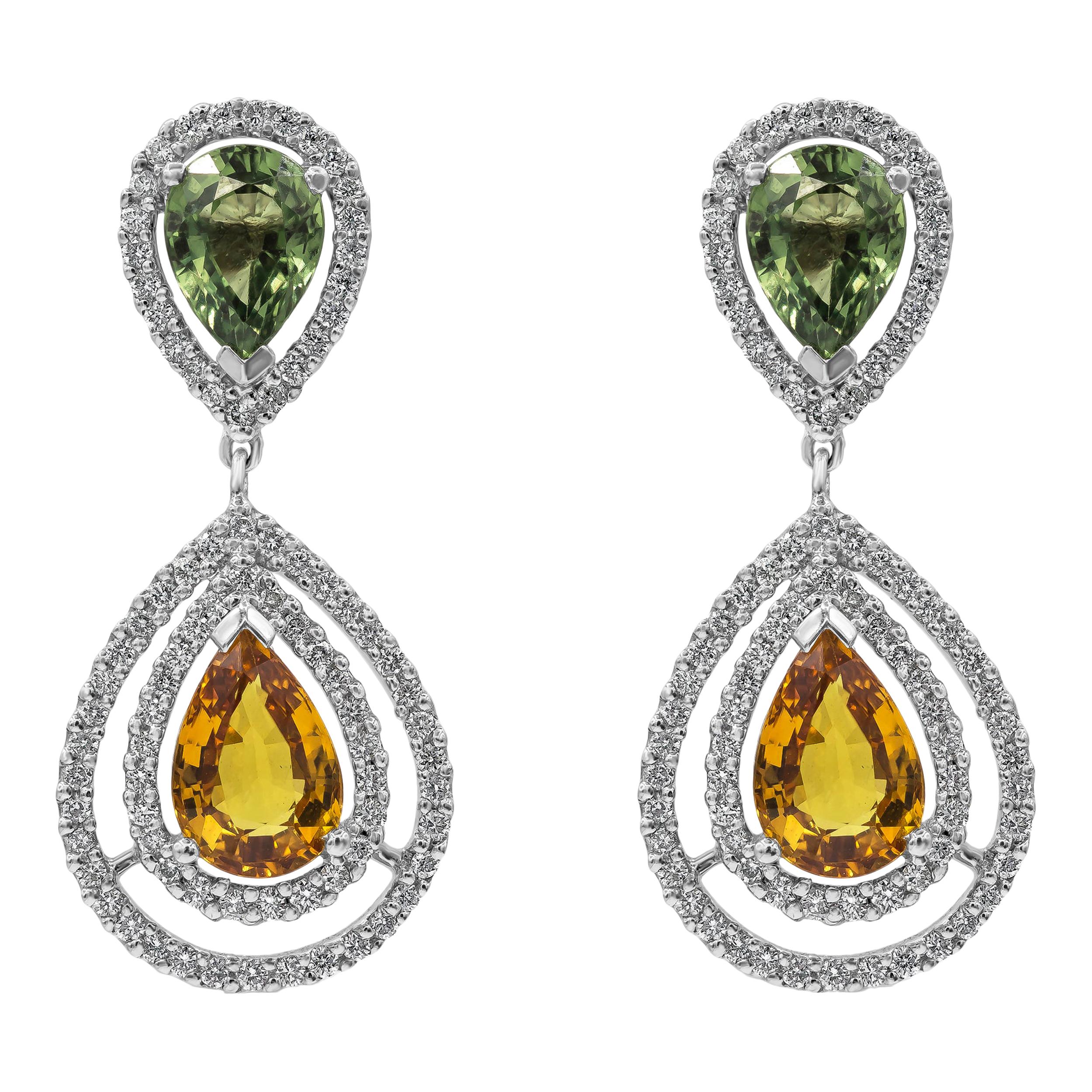 Roman Malakov Boucles d'oreilles en pierres précieuses avec saphirs et diamants en forme de poire de 6,15 carats