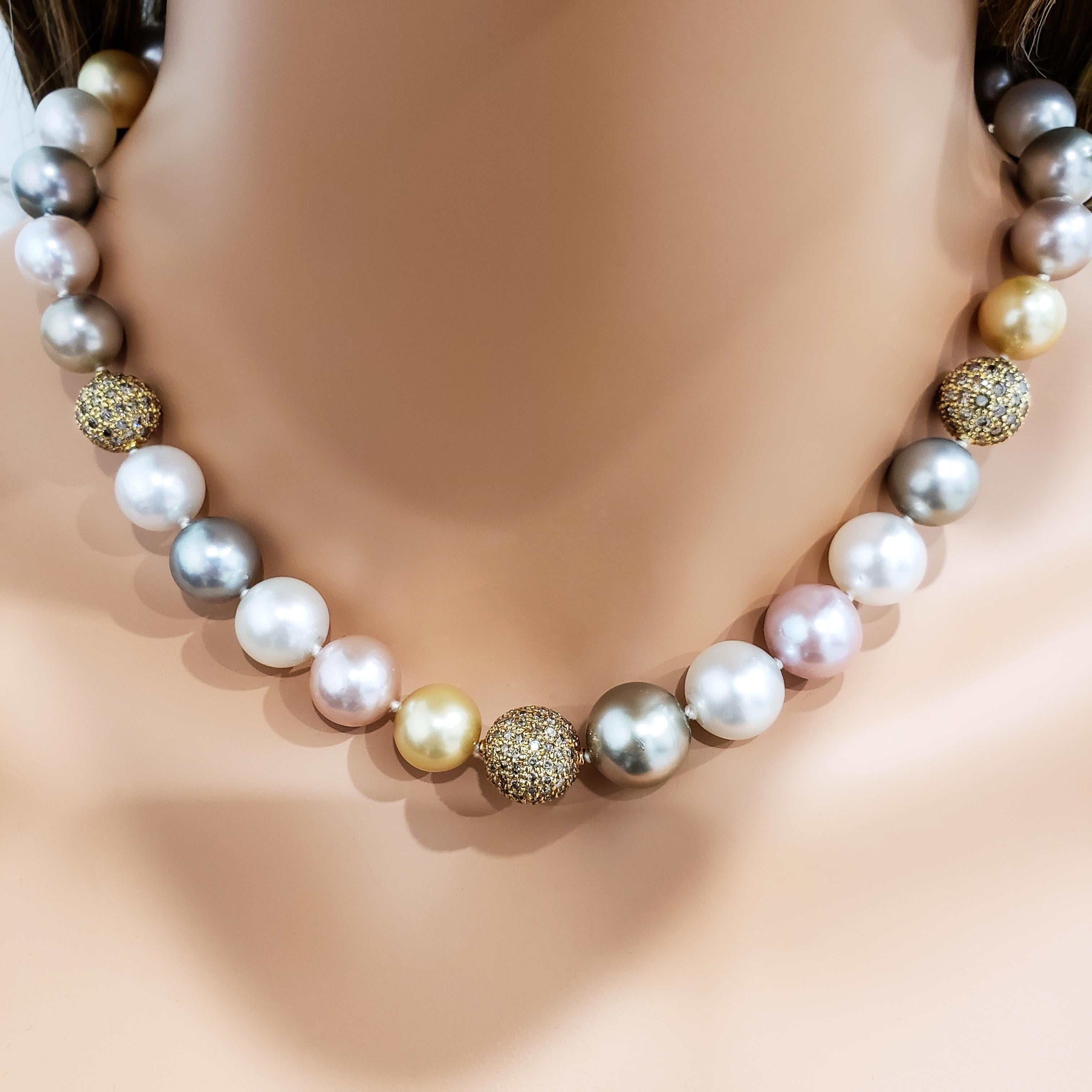Roman Malakov MultiColor Pearl and Diamond Necklace For Sale at