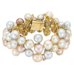 Multi-Color Pearl Bracelet with Diamonds