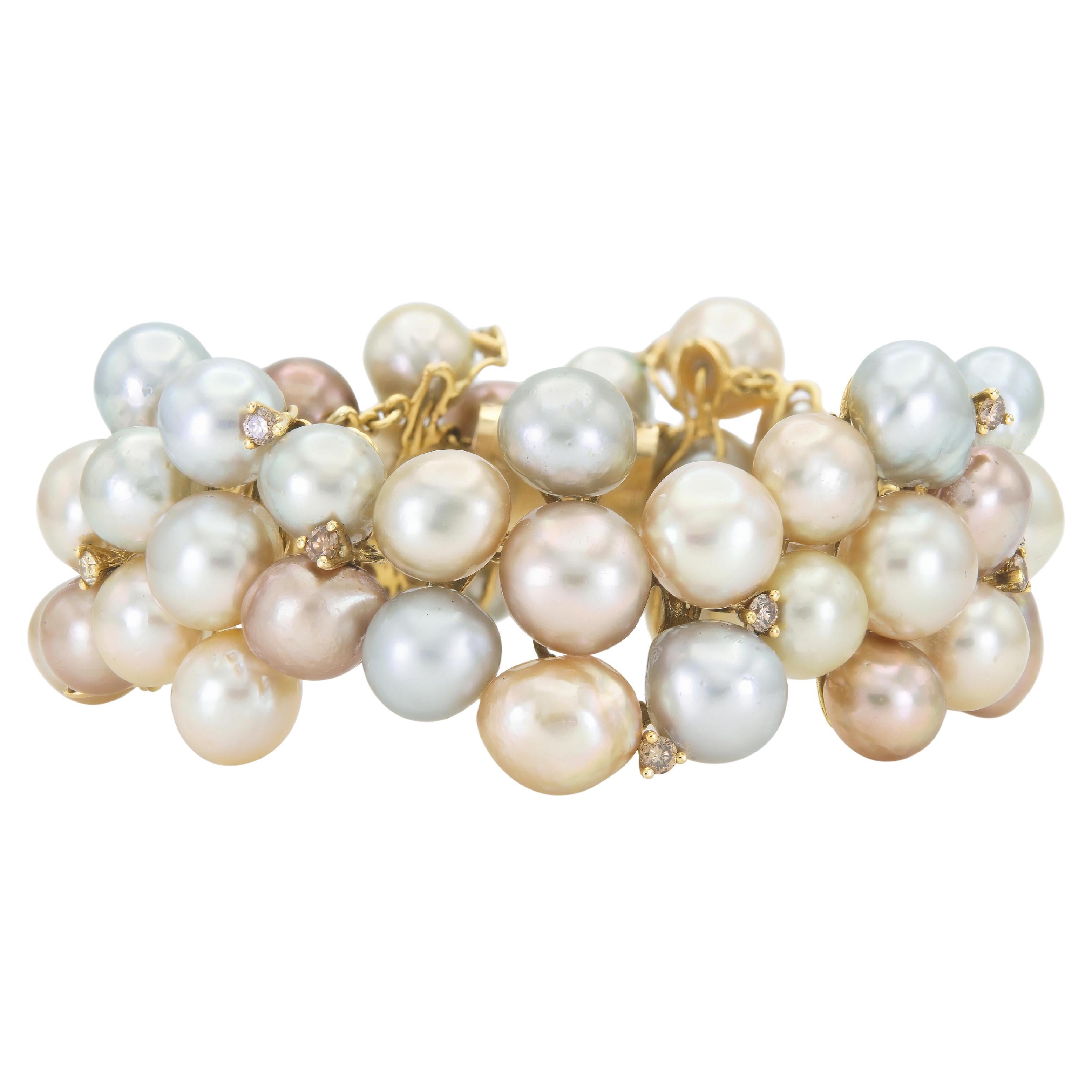 Multi-Color Pearl Bracelet with Diamonds For Sale