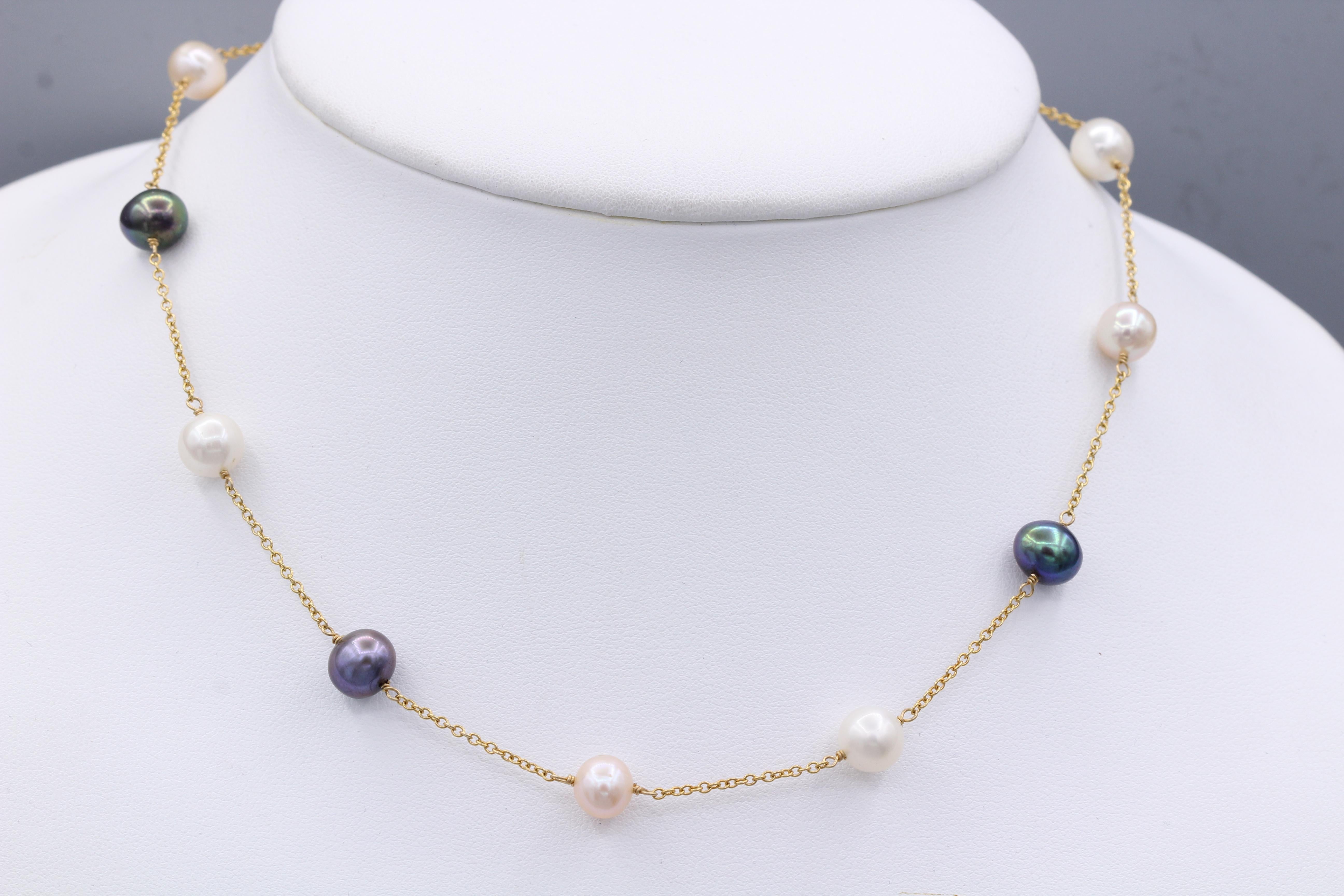 Collana di perle d'acqua fresca multicolore
Elegante catena con fili di perline in oro giallo 14k
Lunghezza 16' Pollici
Dimensioni della perlina: circa 6-7 mm
Peso totale 9,0 grammi
Blocco dell'anello a molla
