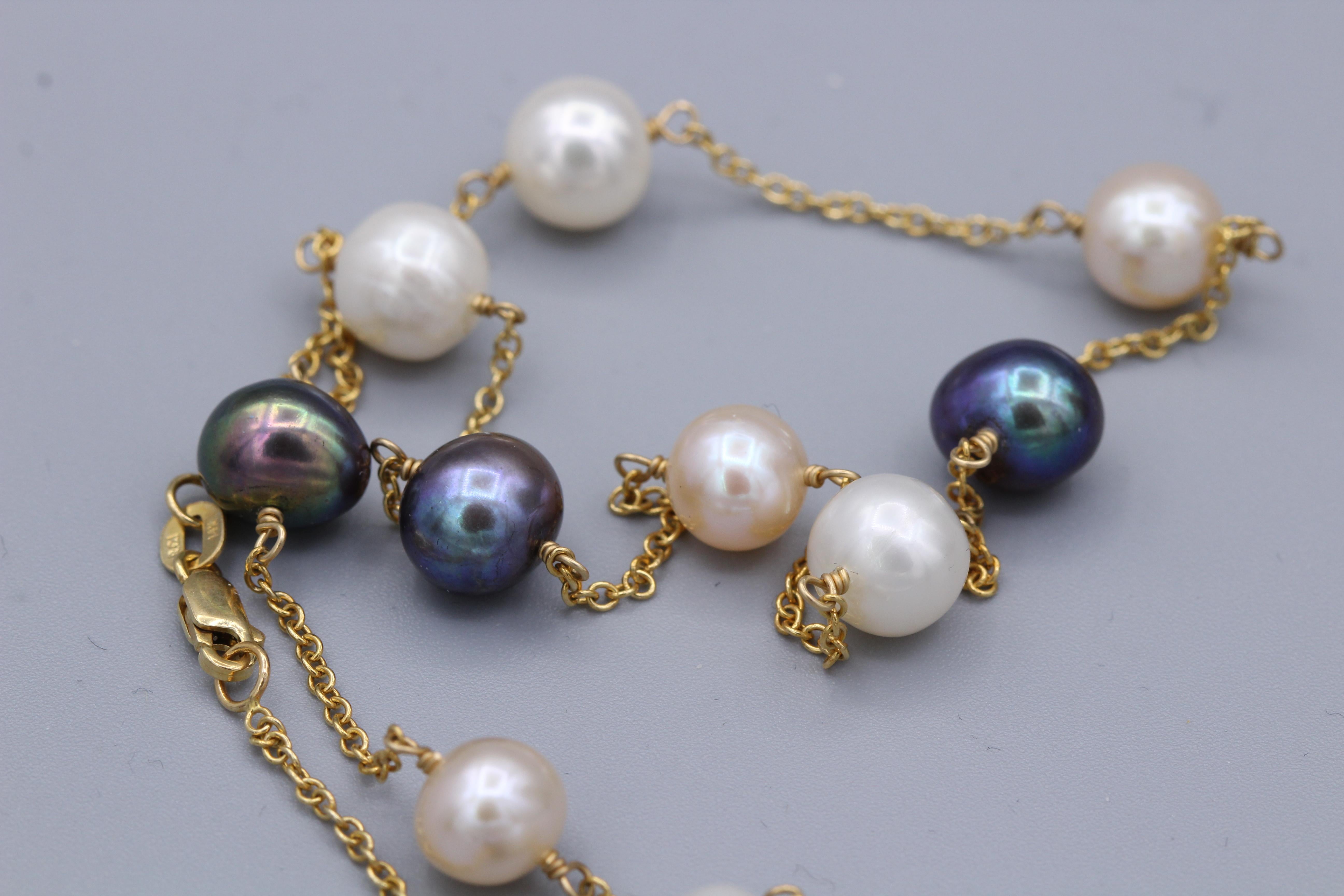 Collier de perles multicolores en or jaune 14 carats, style collier en fil de fer Neuf - En vente à Brooklyn, NY