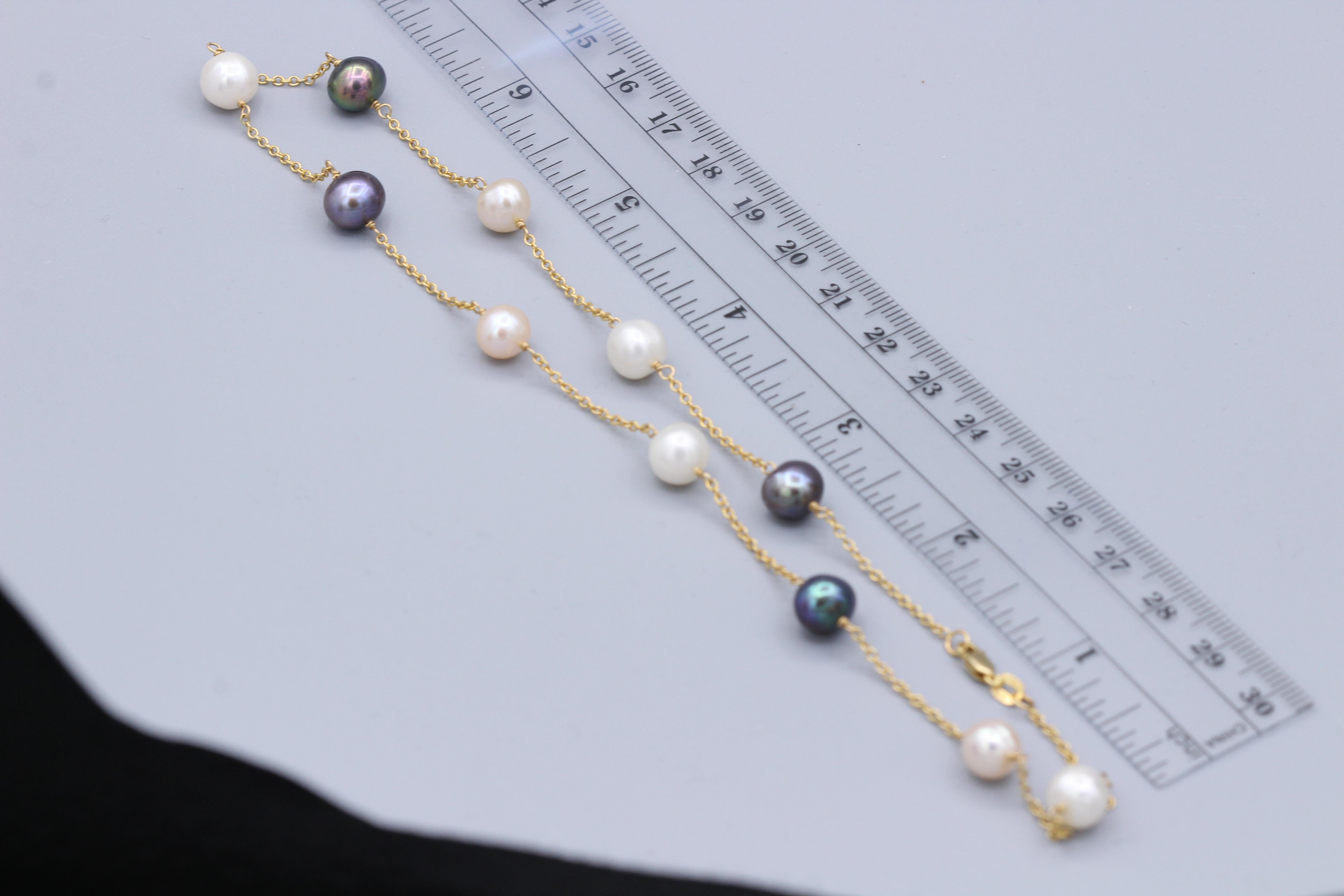 Collana di perle multicolore Collana a filo in oro giallo 14 carati in vendita 1