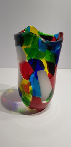 Multi-Color Pezzato Style Murano Art Glass Vase Patchwork Mid Century Modern
