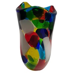 Jarrón de cristal artístico de Murano, estilo Pezzato, multicolor, con diseño «patchwork», estilo moderno de mediados de siglo