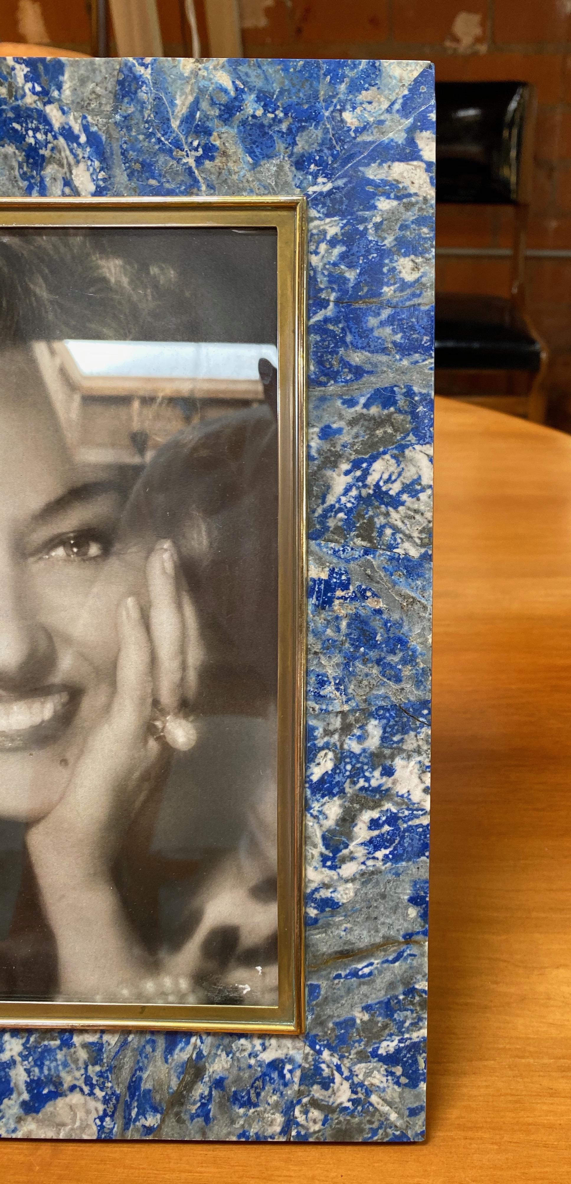 Multi-Color Photo Frame with Lapis Lazuli Inserts and Brass-Plated, Italy, 1960 In Good Condition In Los Angeles, CA