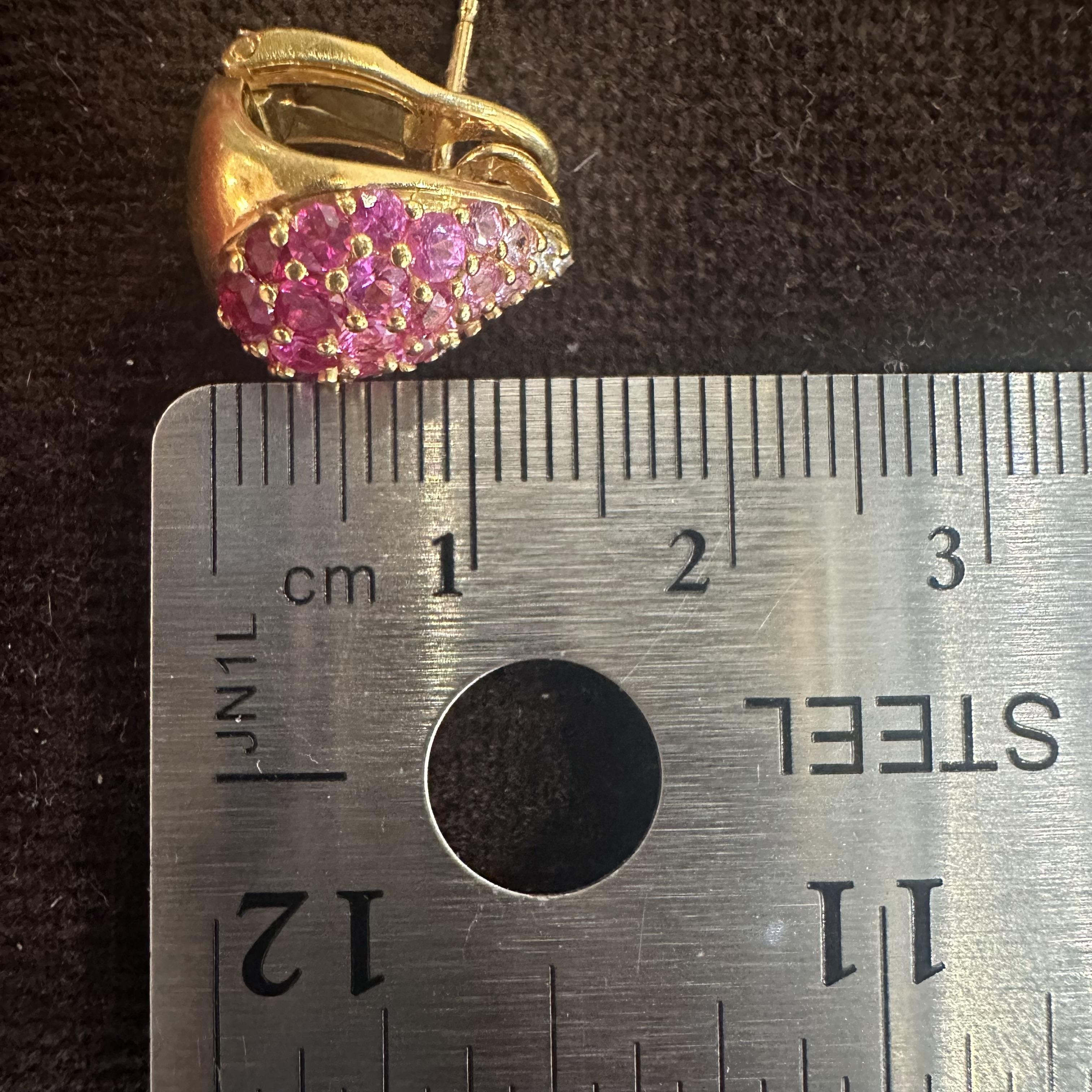Round Cut Multi-Color Pink Sapphire and Diamond Teardrop Earrings in Yellow Gold