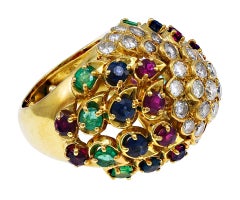 Multi-Color Precious Stone and Diamond Cluster Dome Ring