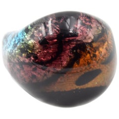 Anello a cupola di vetro multicolore viola-arancio