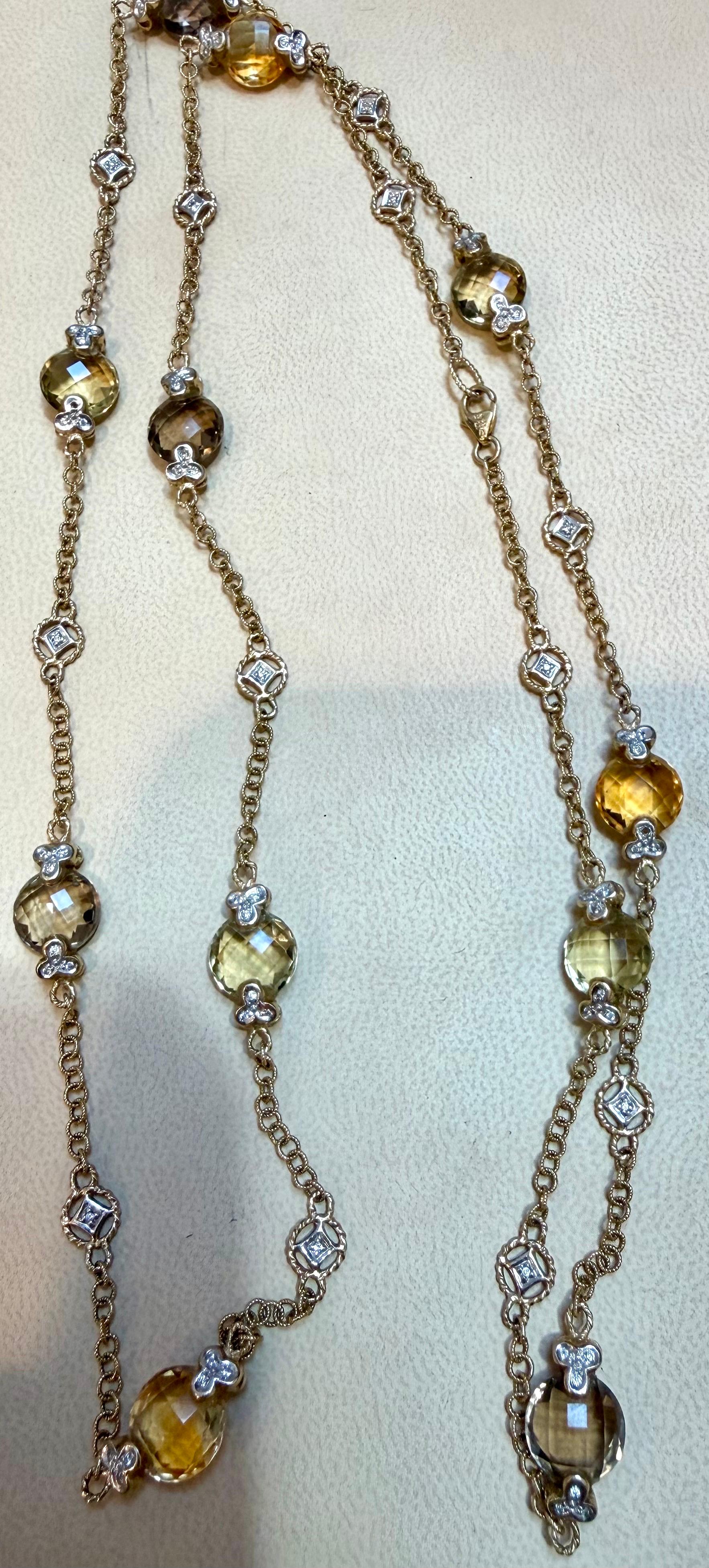 Multi Color Quartz Station Necklace  With Tiny Diamonds 14kt Gold 32