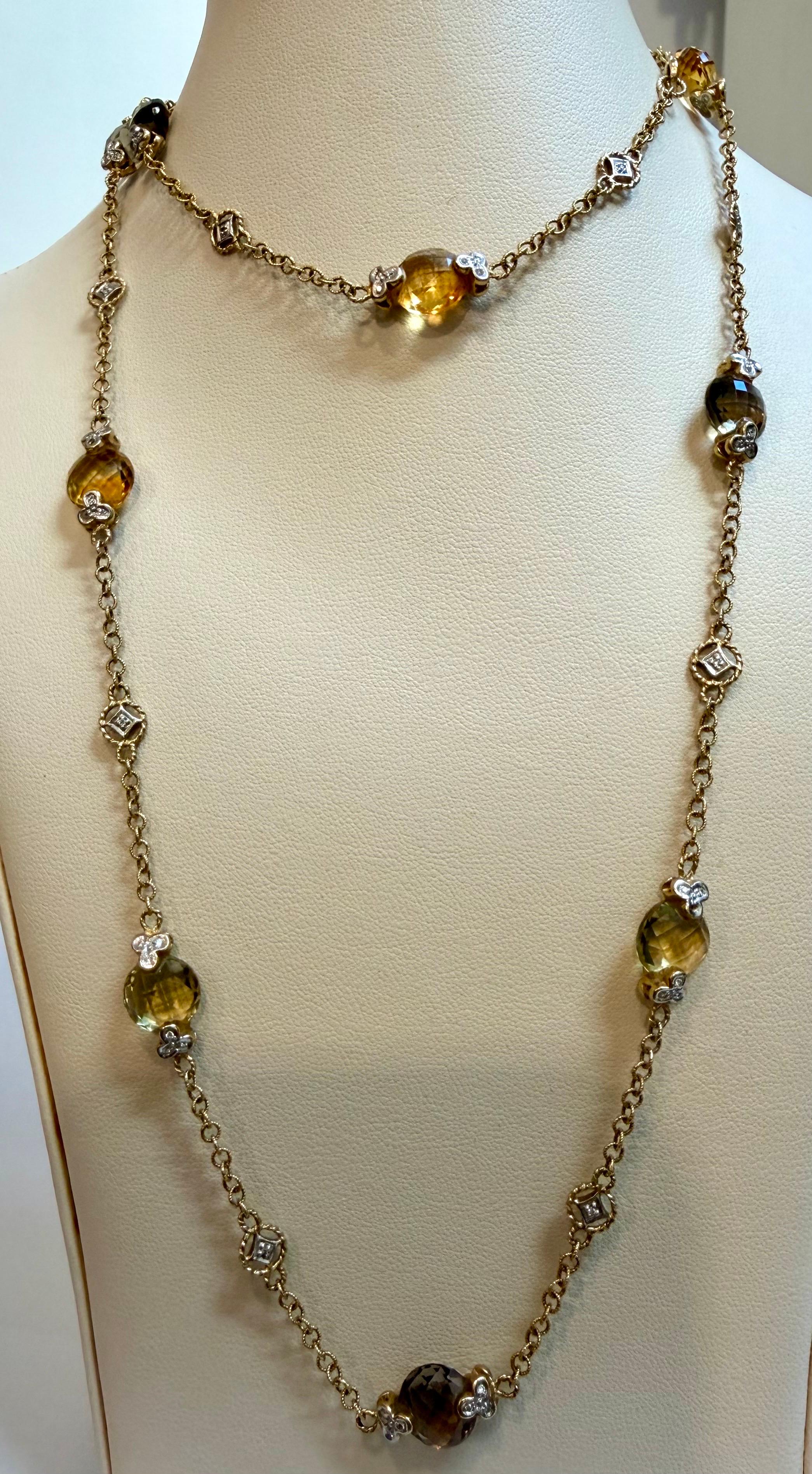 Multi Color Quartz Station Necklace  With Tiny Diamonds 14kt Gold 32