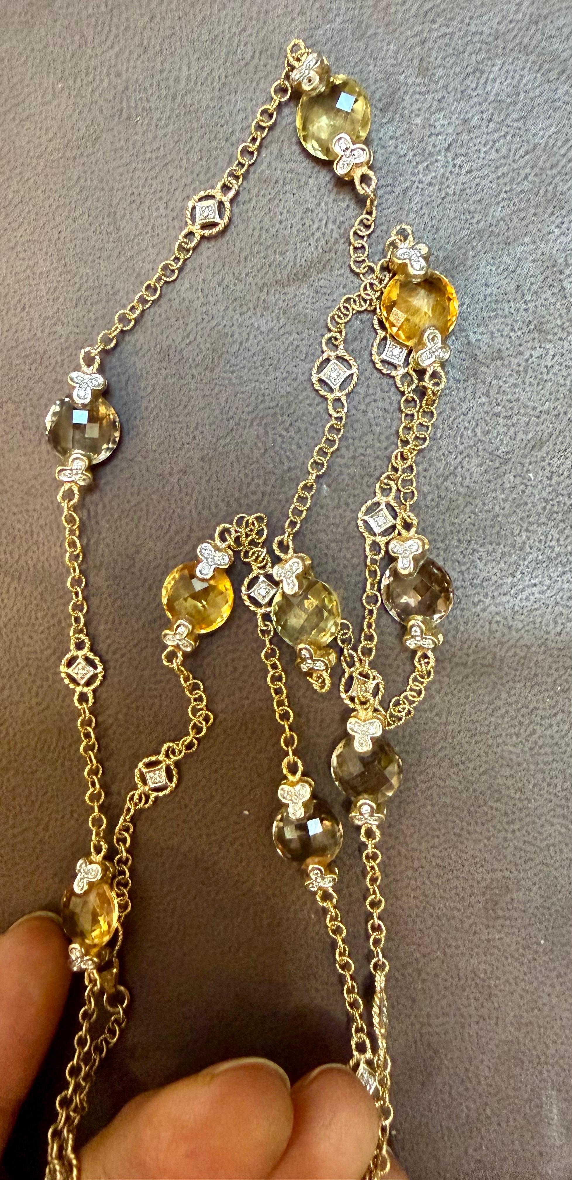 Women's Multi Color Quartz Station Necklace  With Tiny Diamonds 14kt Gold 32