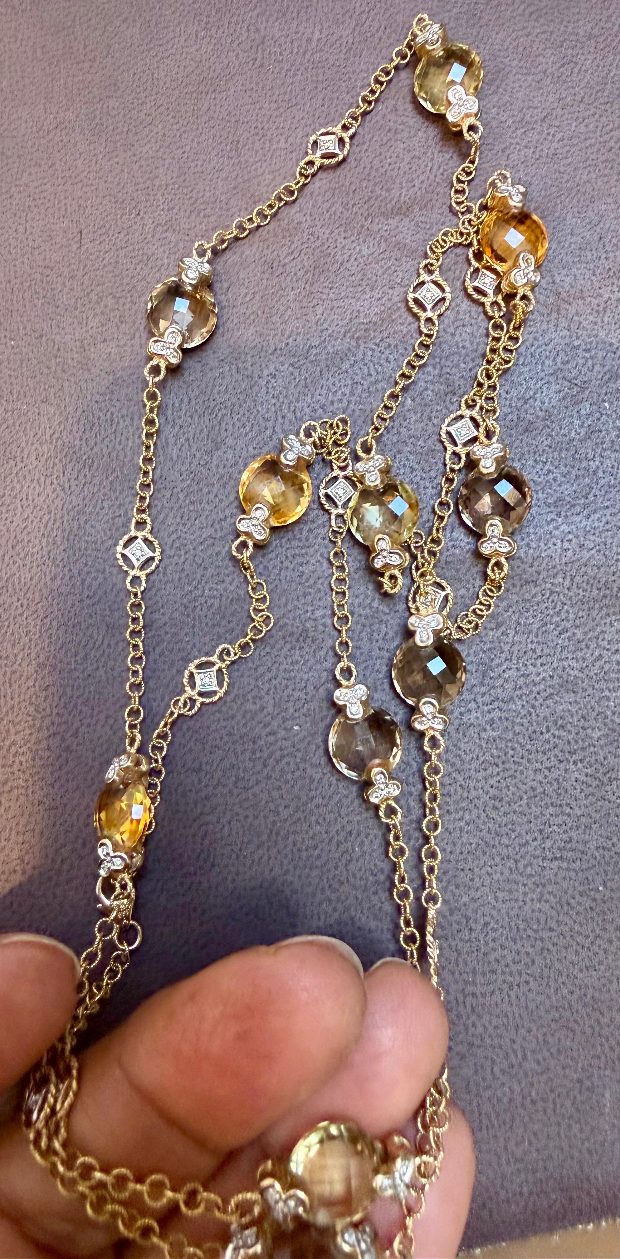 Multi Color Quartz Station Necklace  With Tiny Diamonds 14kt Gold 32