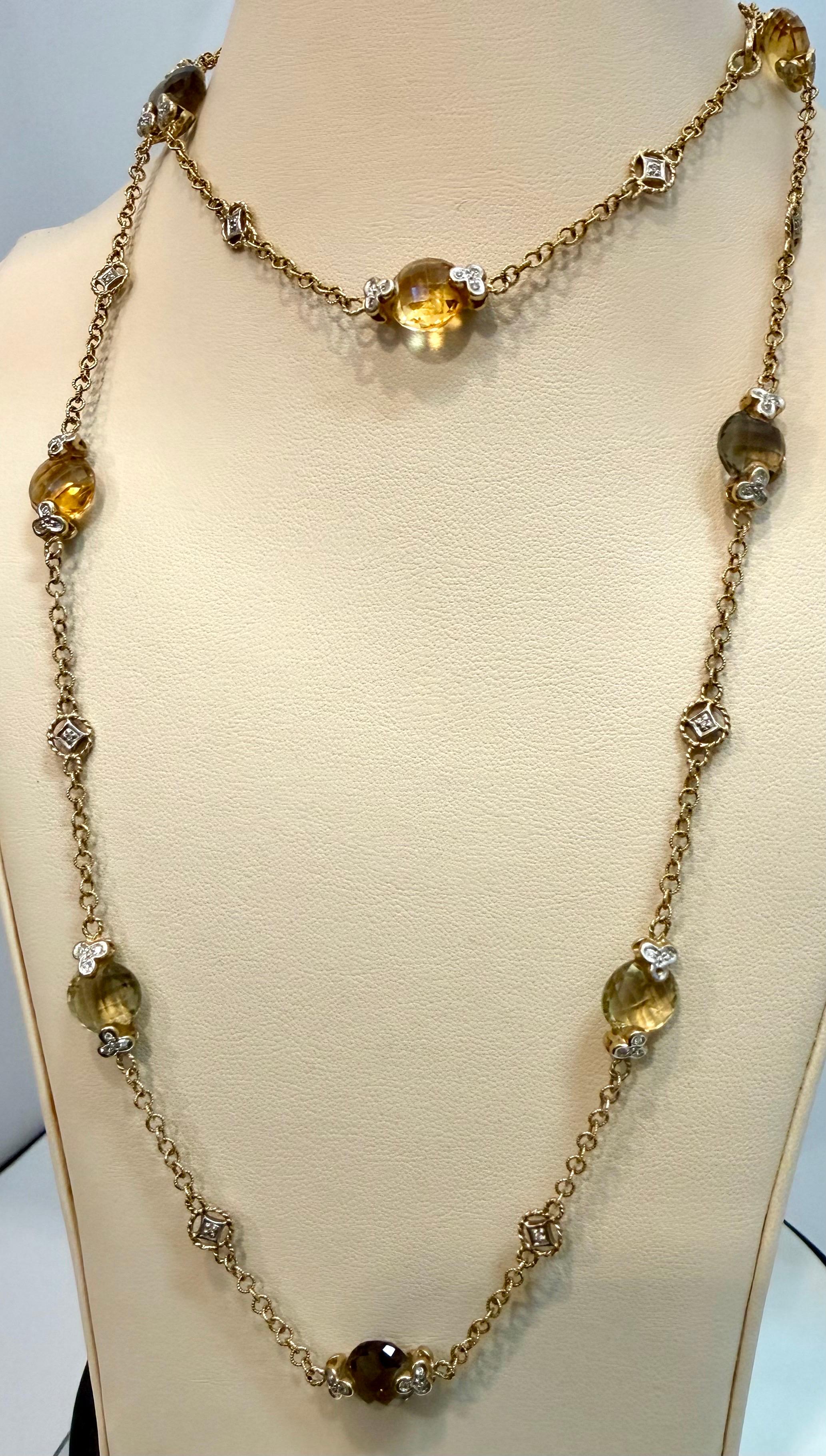 Multi Color Quartz Station Necklace  With Tiny Diamonds 14kt Gold 32