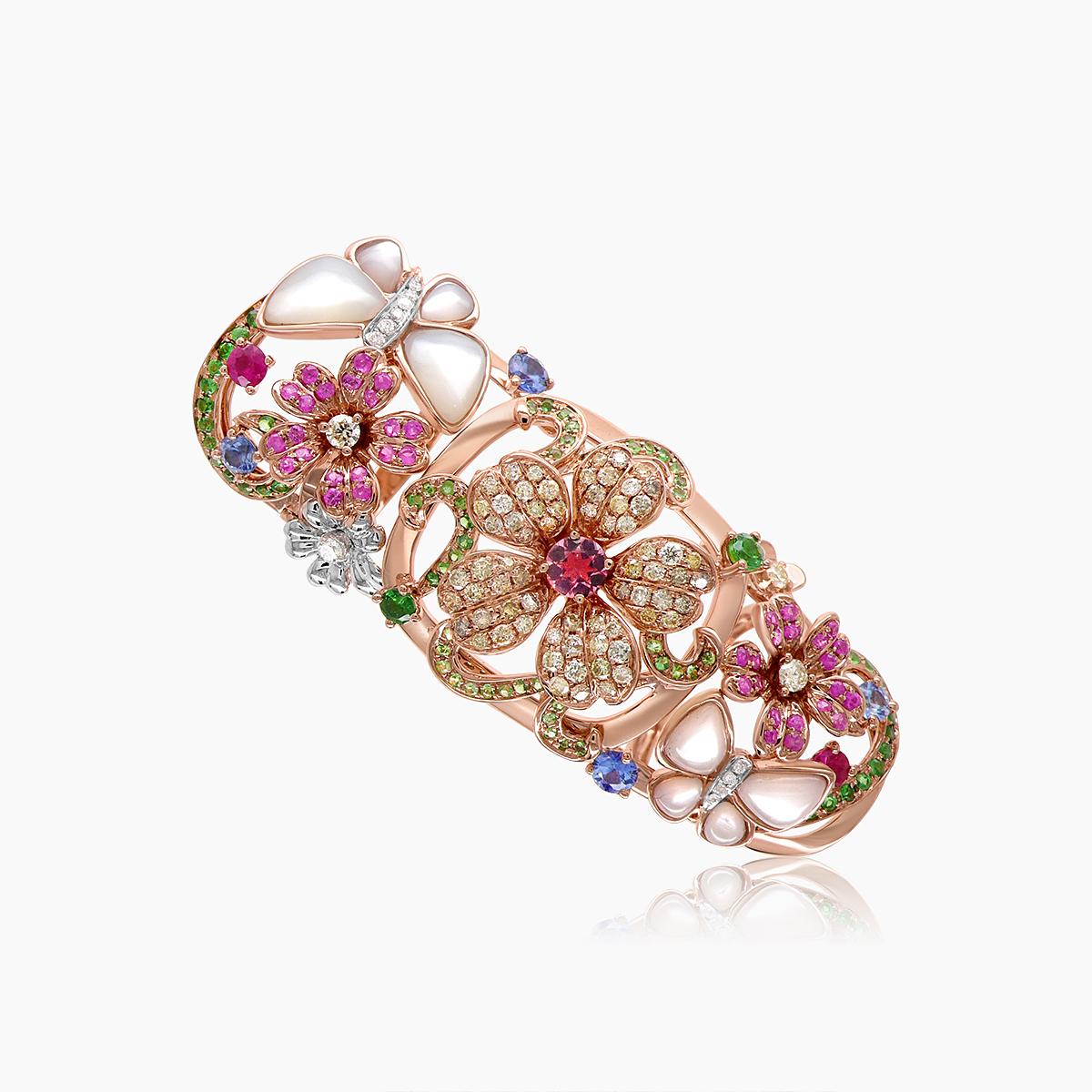 Mehrfarbiger Regenbogen-Edelstein & Fancy-Diamant  Unterer 18K Rose Gold Ganzfingerring im Zustand „Neu“ in Oakton, VA