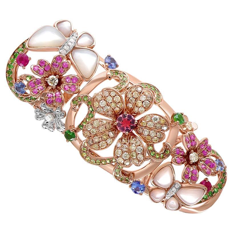 Mehrfarbiger Regenbogen-Edelstein & Fancy-Diamant  Unterer 18K Rose Gold Ganzfingerring