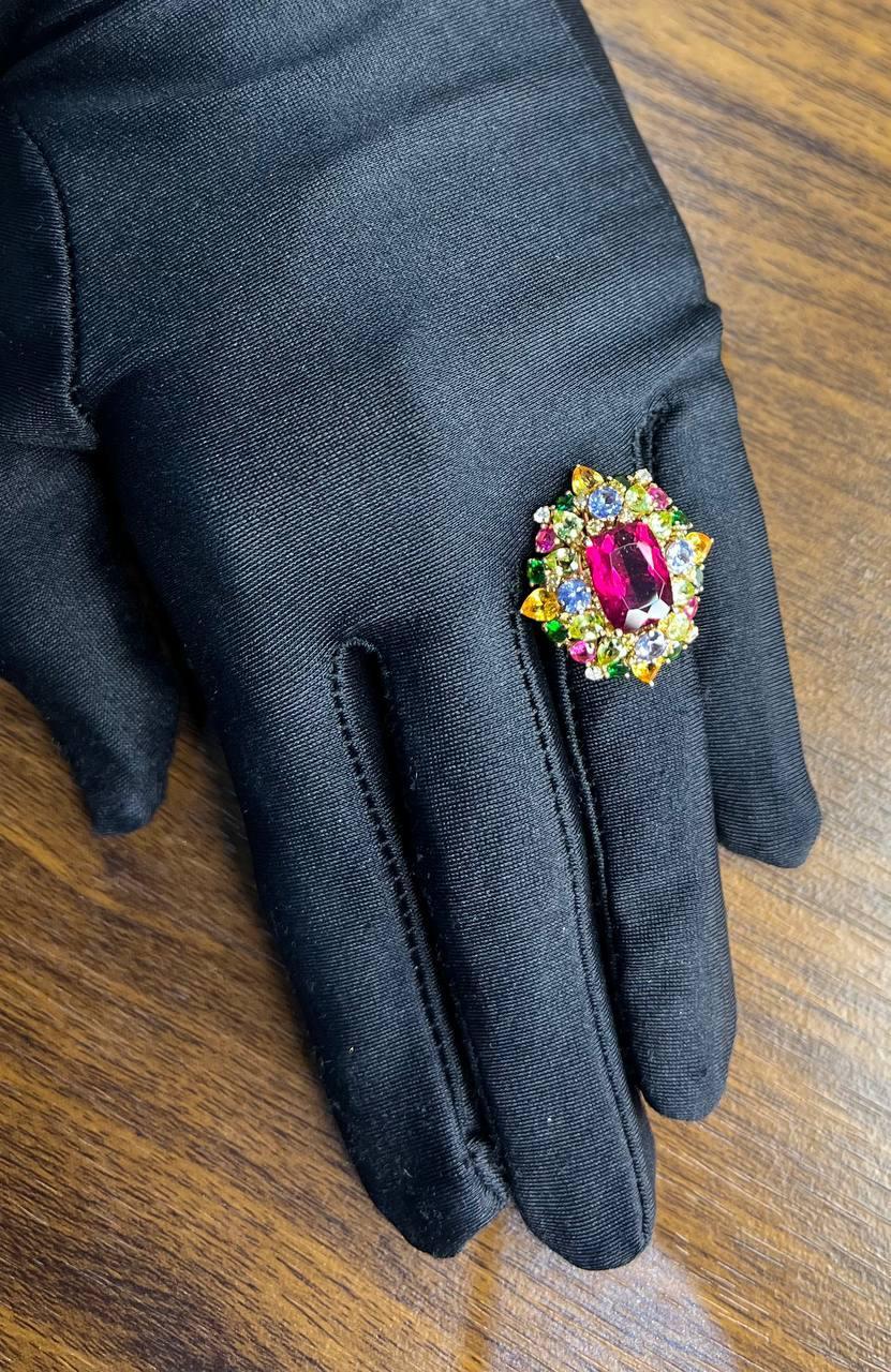 Anello multi colore con rubini, zaffiri, granati e diamanti in oro rosa 18 carati in vendita 6