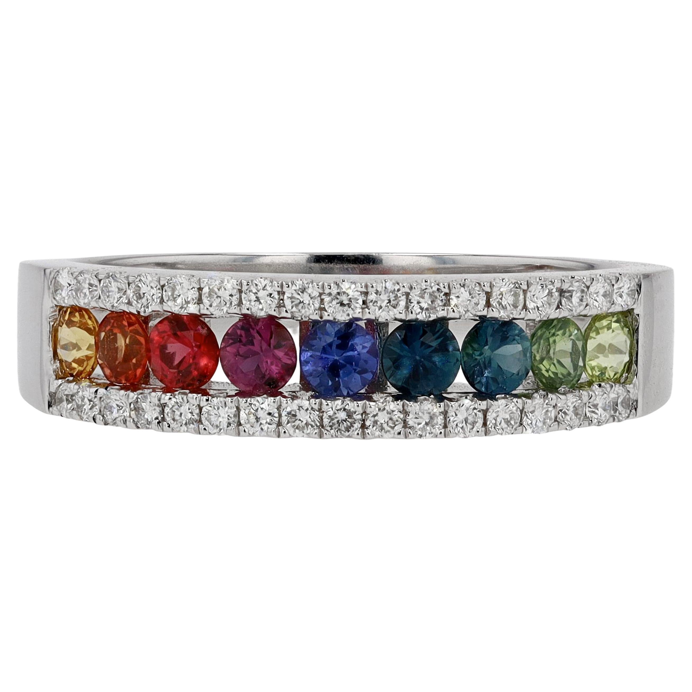 Rainbow Sapphire & Diamond Triple Pill Ring main image 1